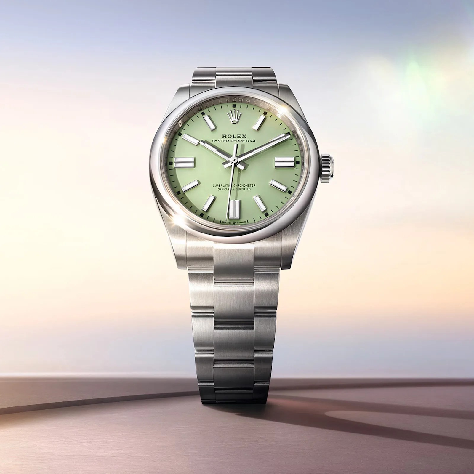 The Rolex Oyster Perpetual with a Pistachio-colored dial