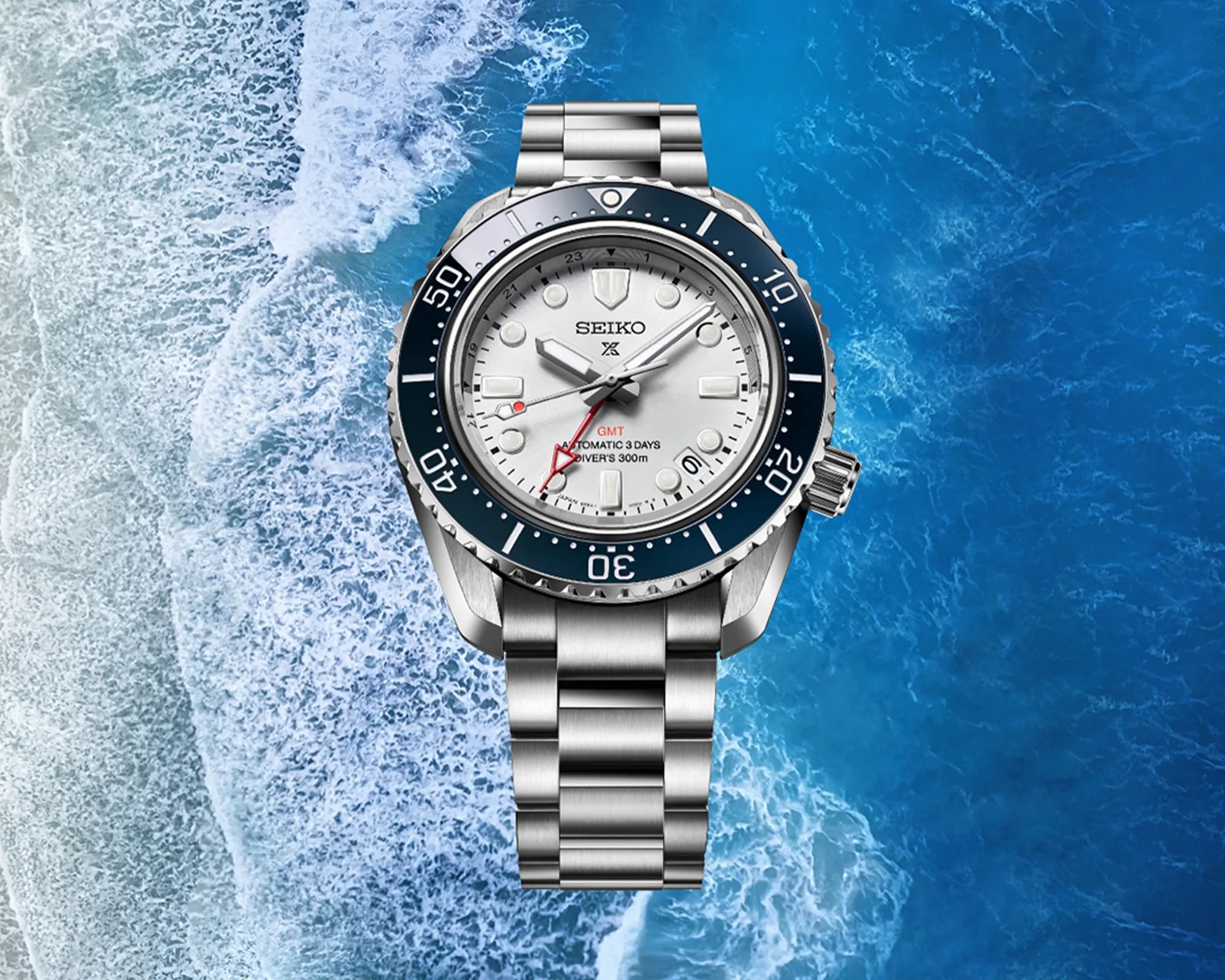 Seiko Prospex 1968 Heritage Divers GMT 60th Anniversary SPB519J1 watch above ocean