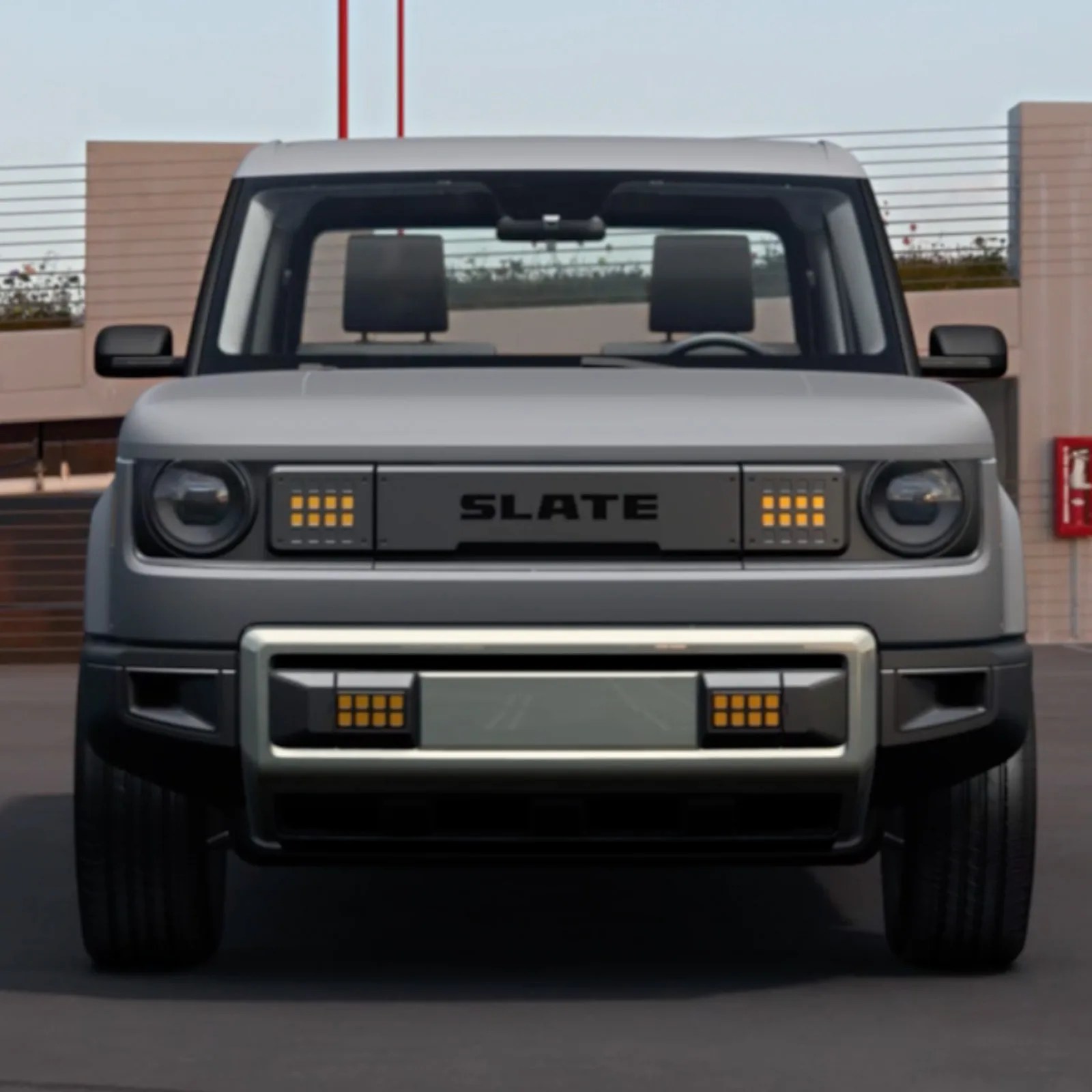The Slate Auto blank Slate truck rendered to show the front grill