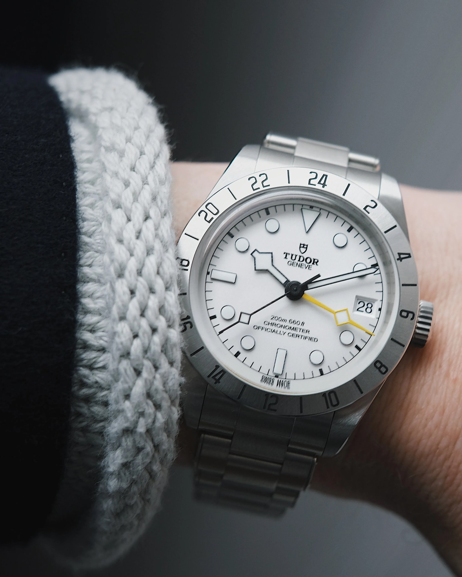 Tudor Black Bay Pro Opaline dial worn on male wrist