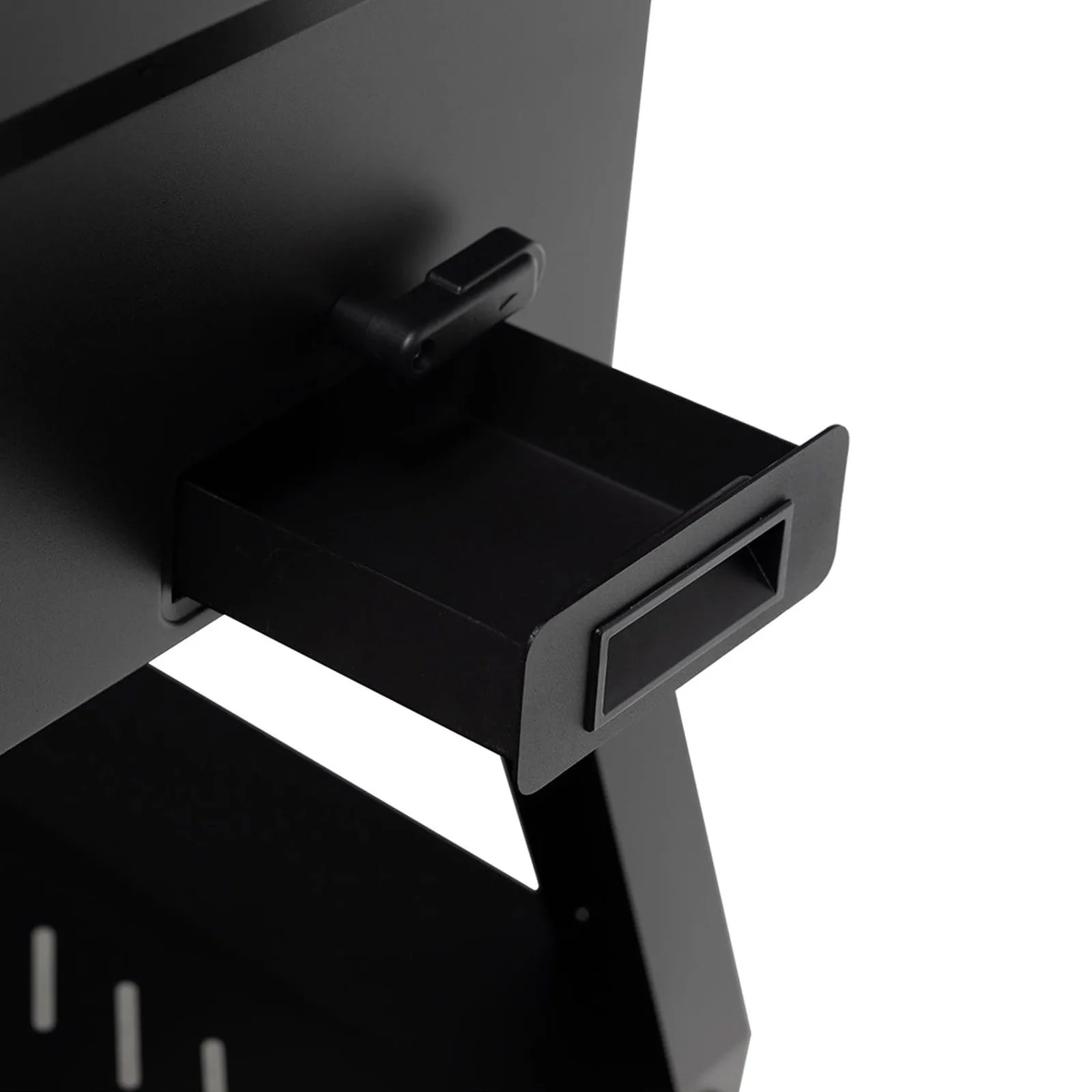 A close-up look at the Recteq X-Fire Pro 825 pellet grill hopper shown against a white background. 