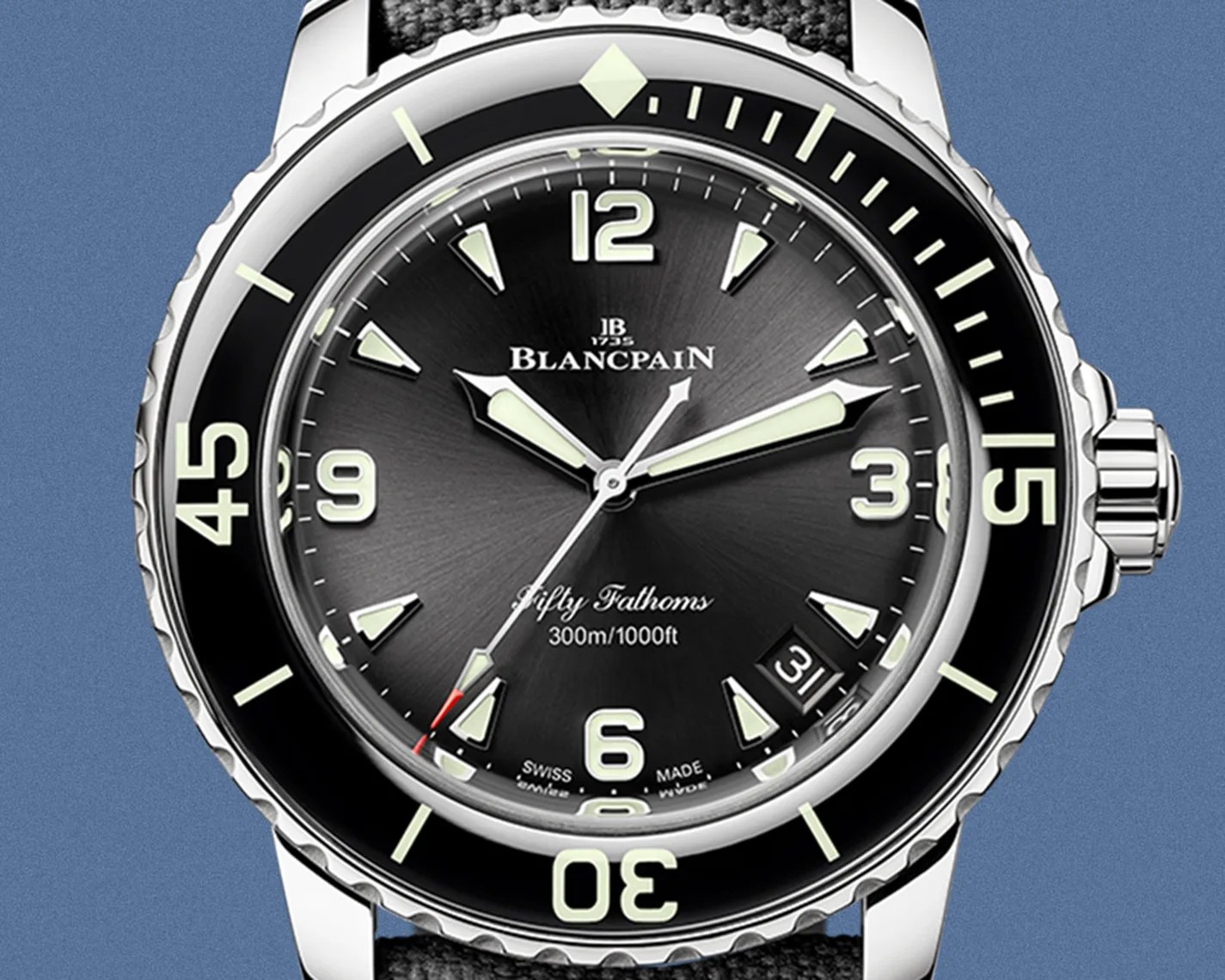 the dial of a Blancpain dive watch