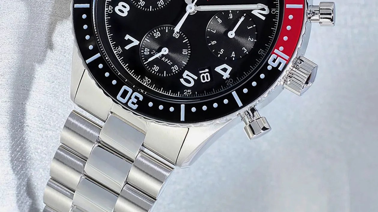 the crown and dial of a Bulova Marine Star chronograph
