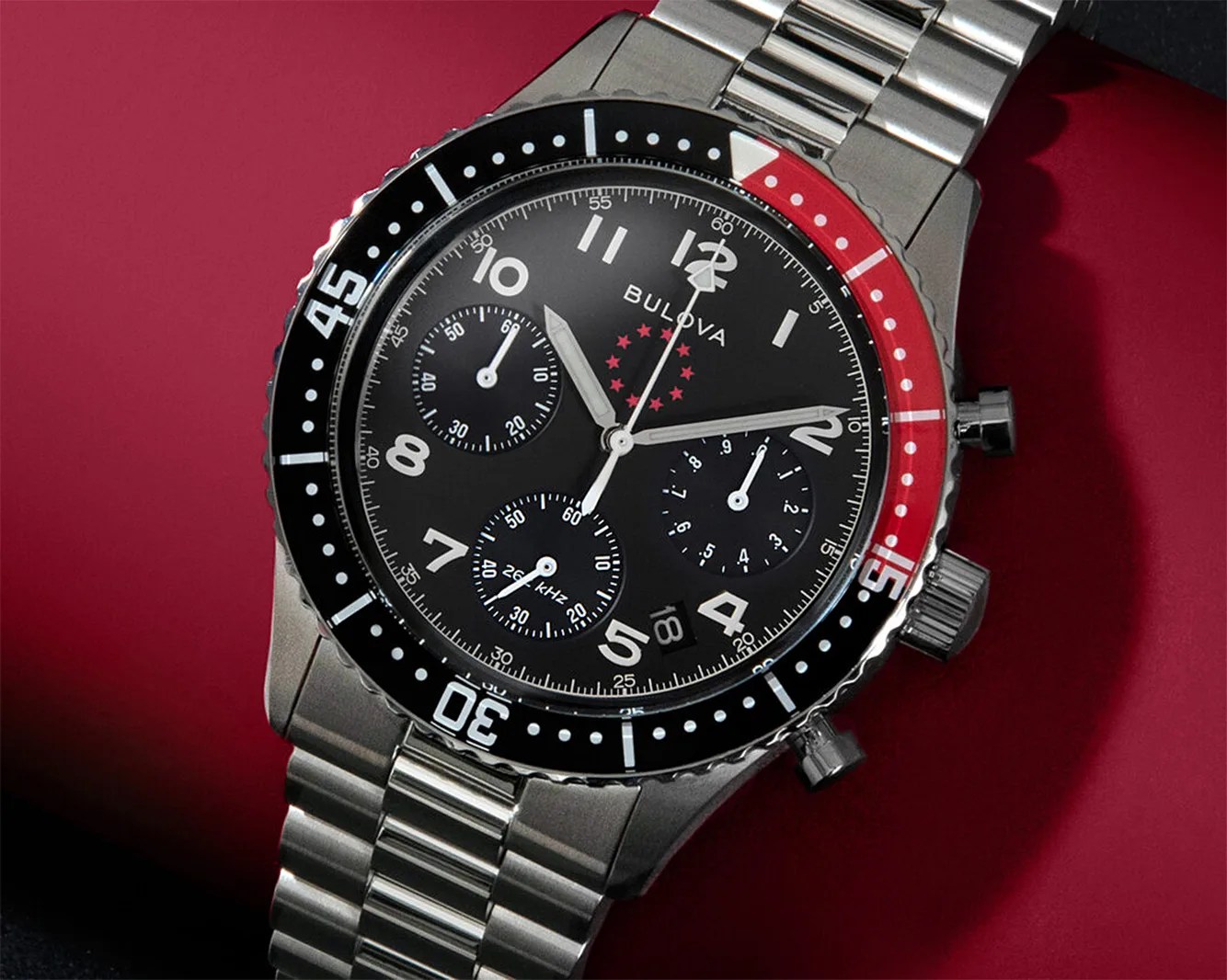 a Bulova chronograph with a black dial