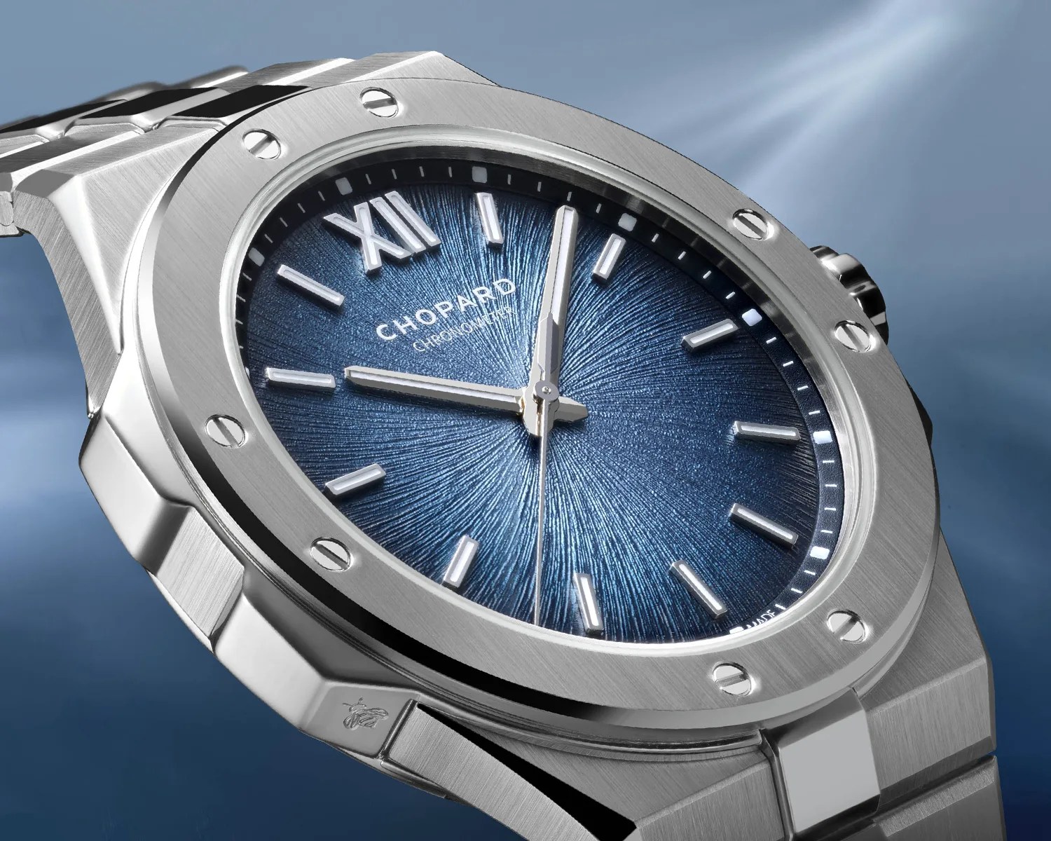 a closeup of a chopard watch dial