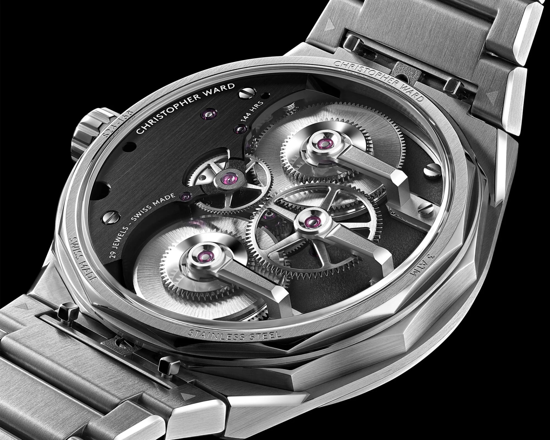 the open case back of a Christopher Ward watch