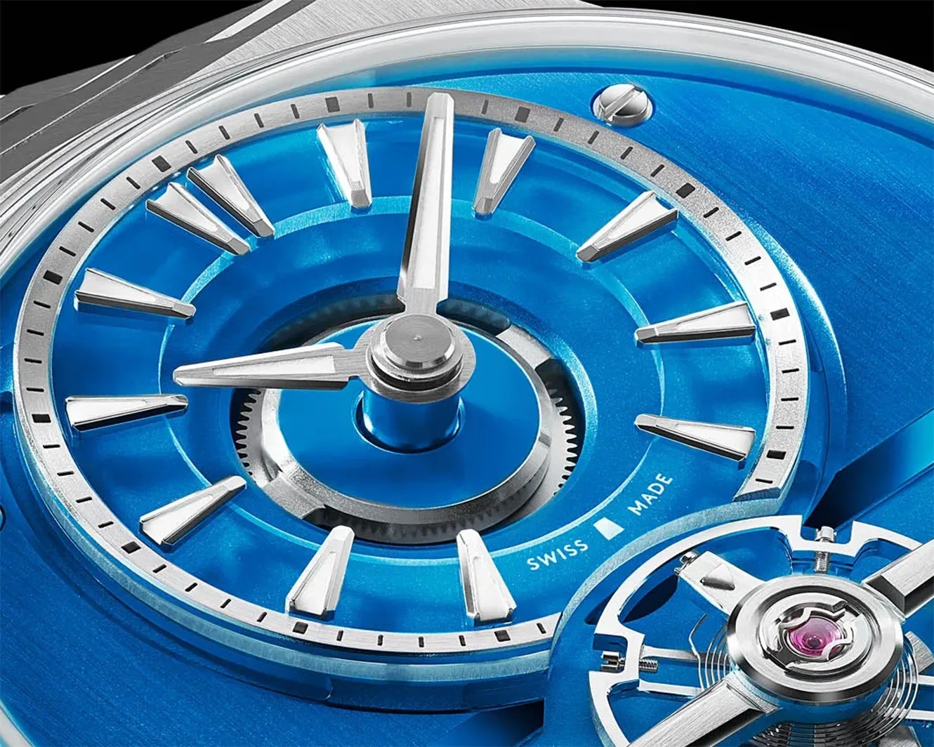 a blue dial on a watch