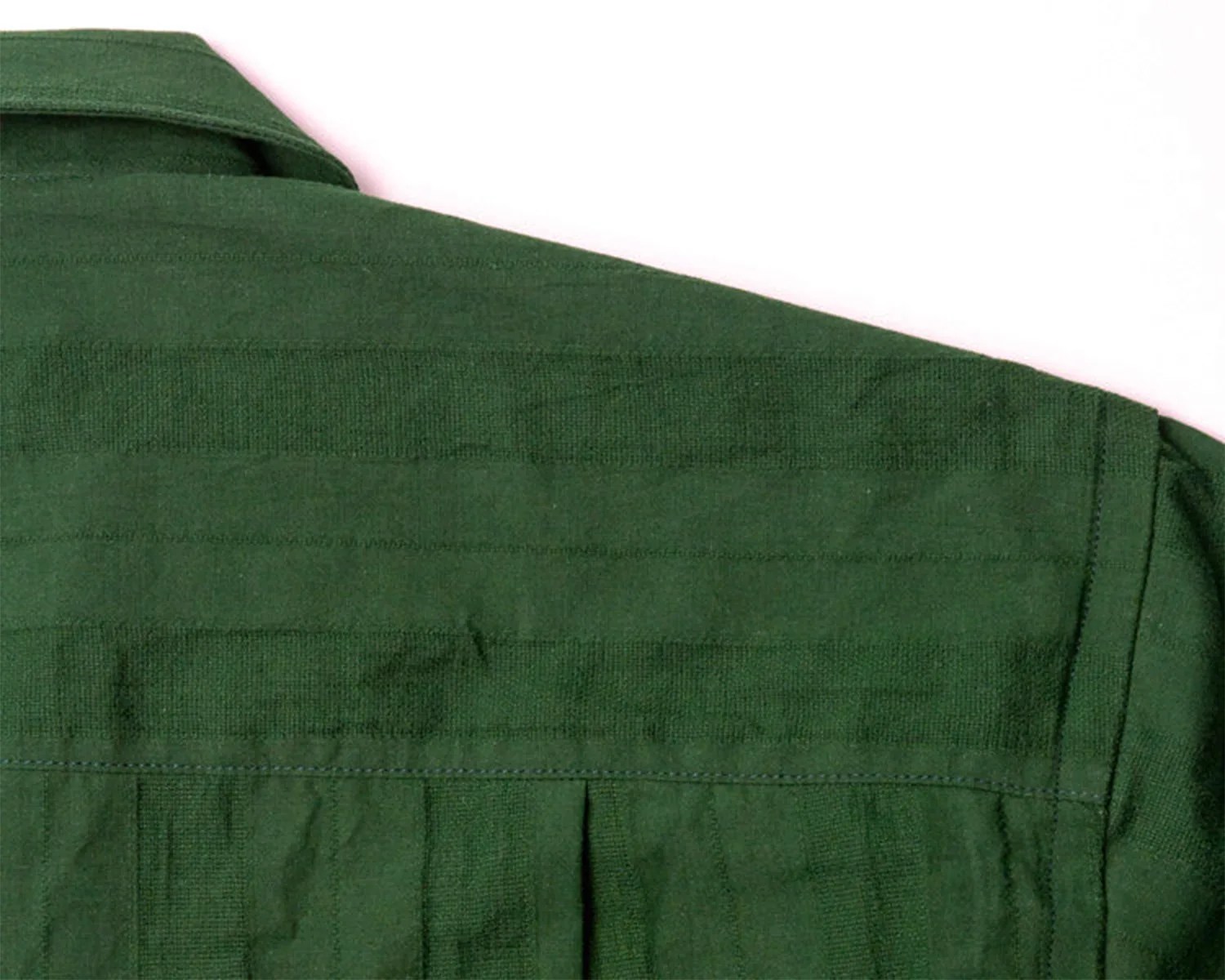 the back shoulder of a cotton collared shirt
