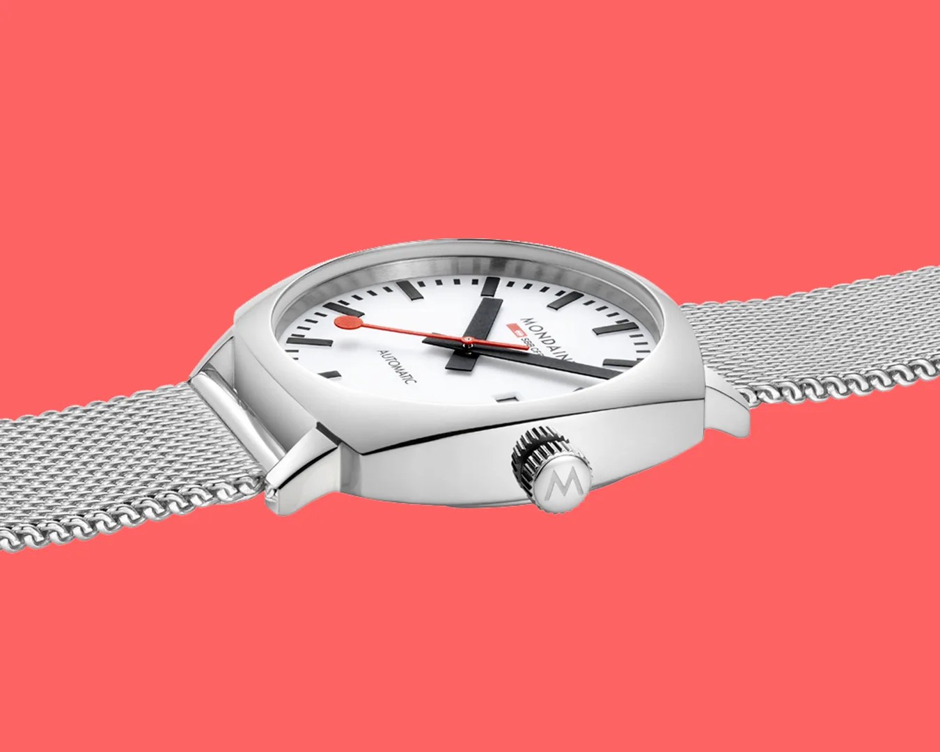 a steel Mondaine watch