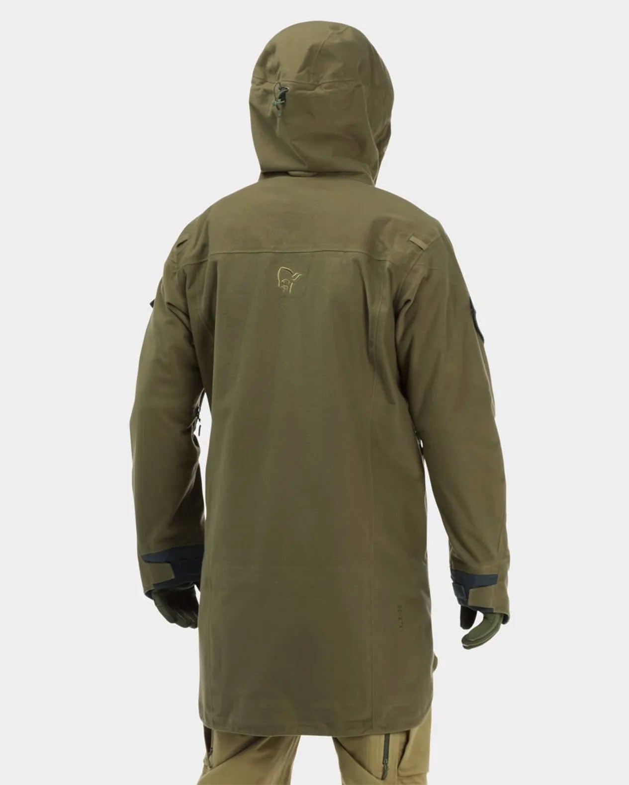 the back of a man wearing a green parka