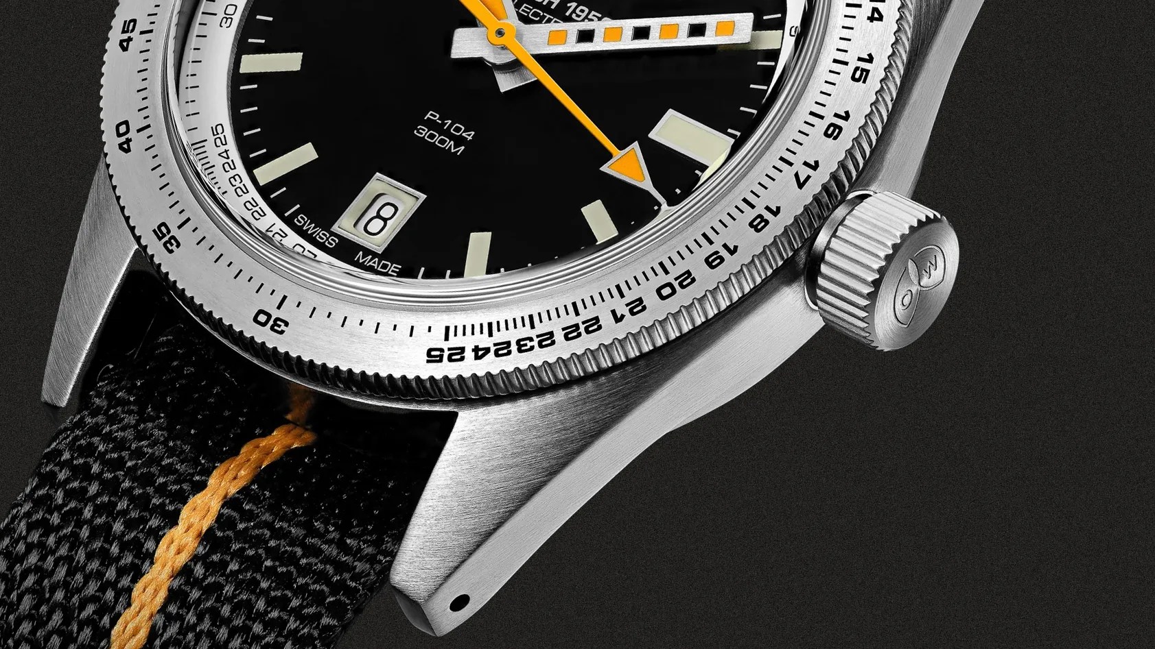 a close up of a an Ollech and Wajs dive watch with calculator bezel