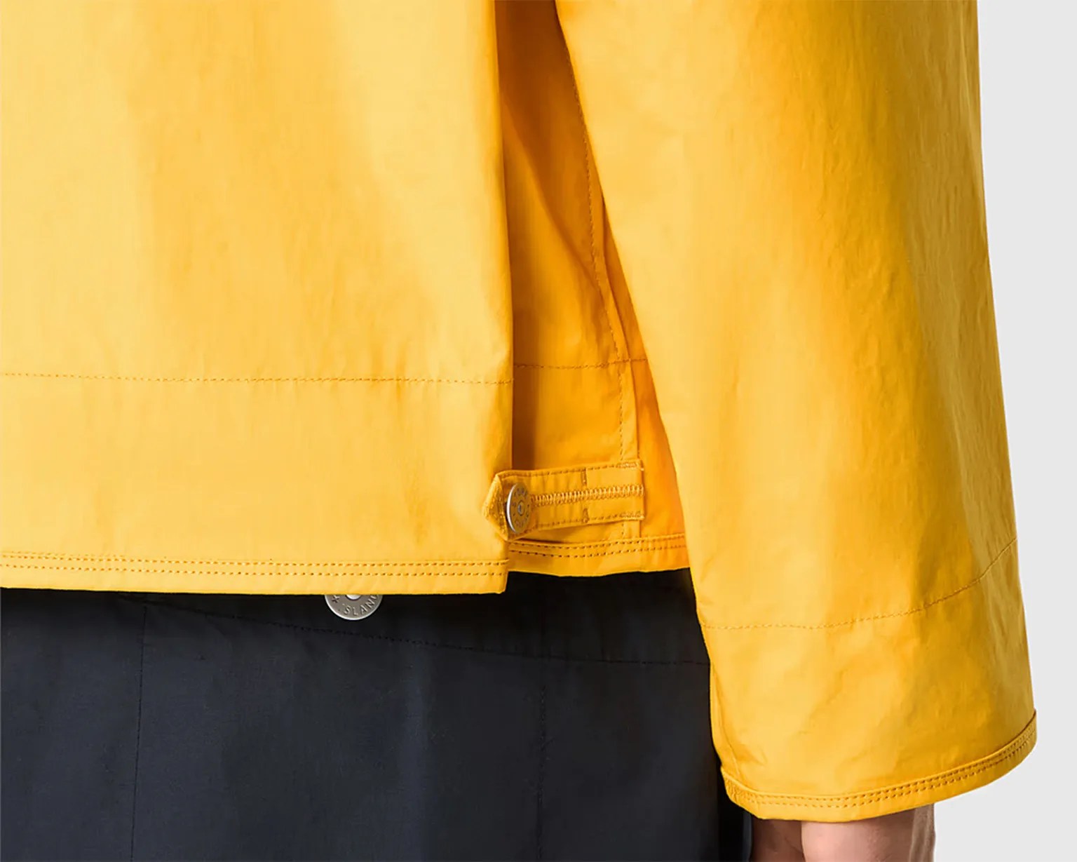 the back and sleeve of a yellow raincoat
