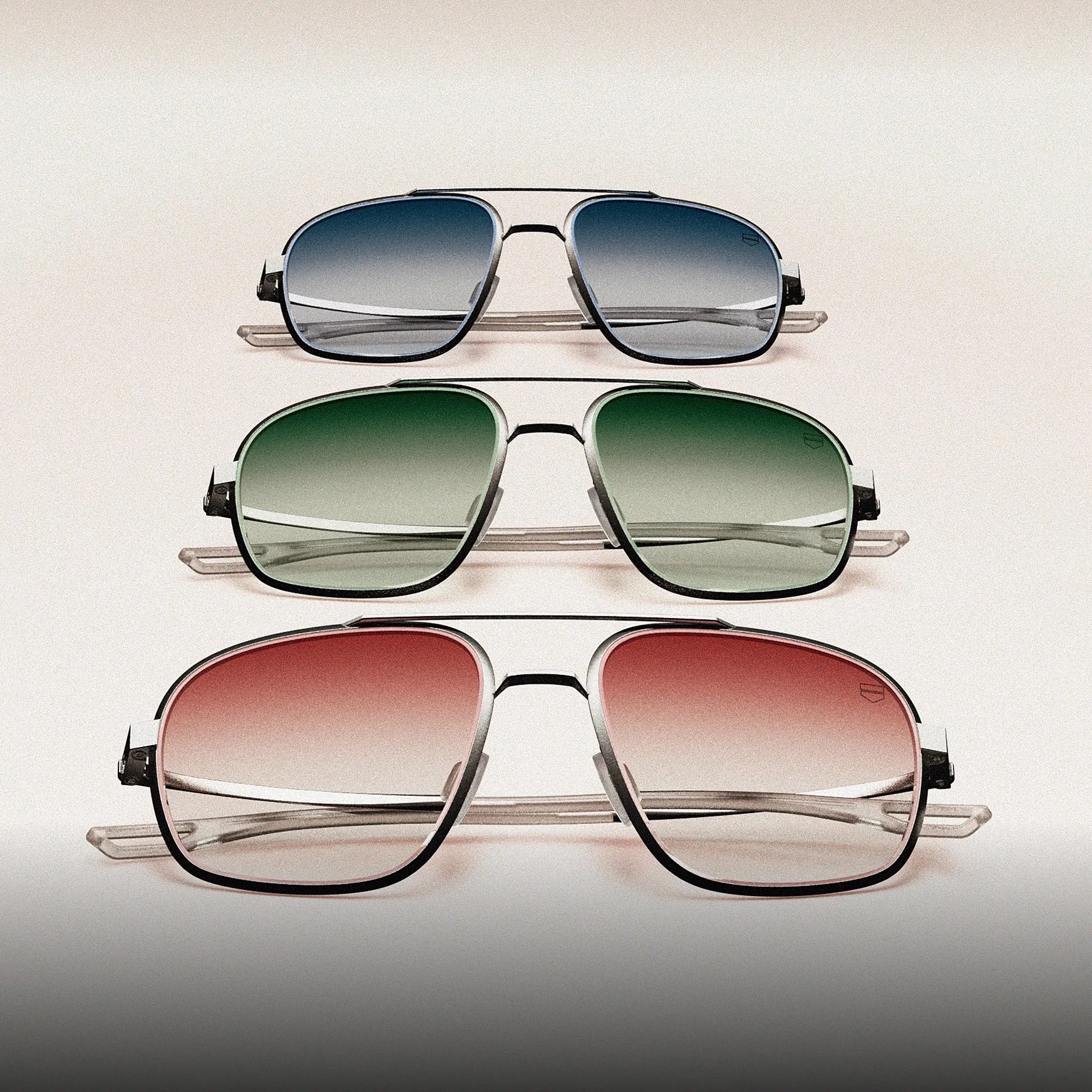 three pairs of aviator sunglasses