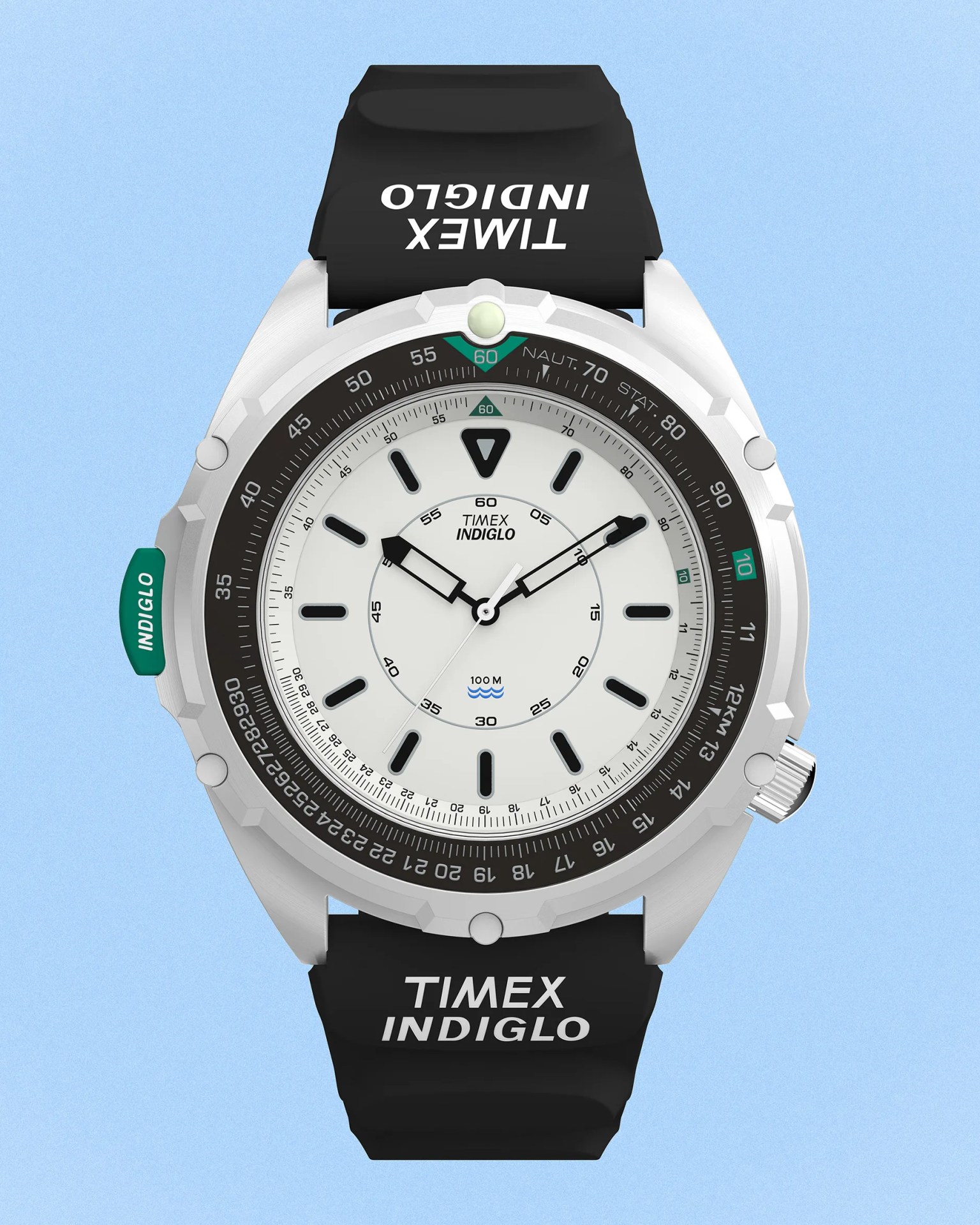 a Timex watch with a white dial