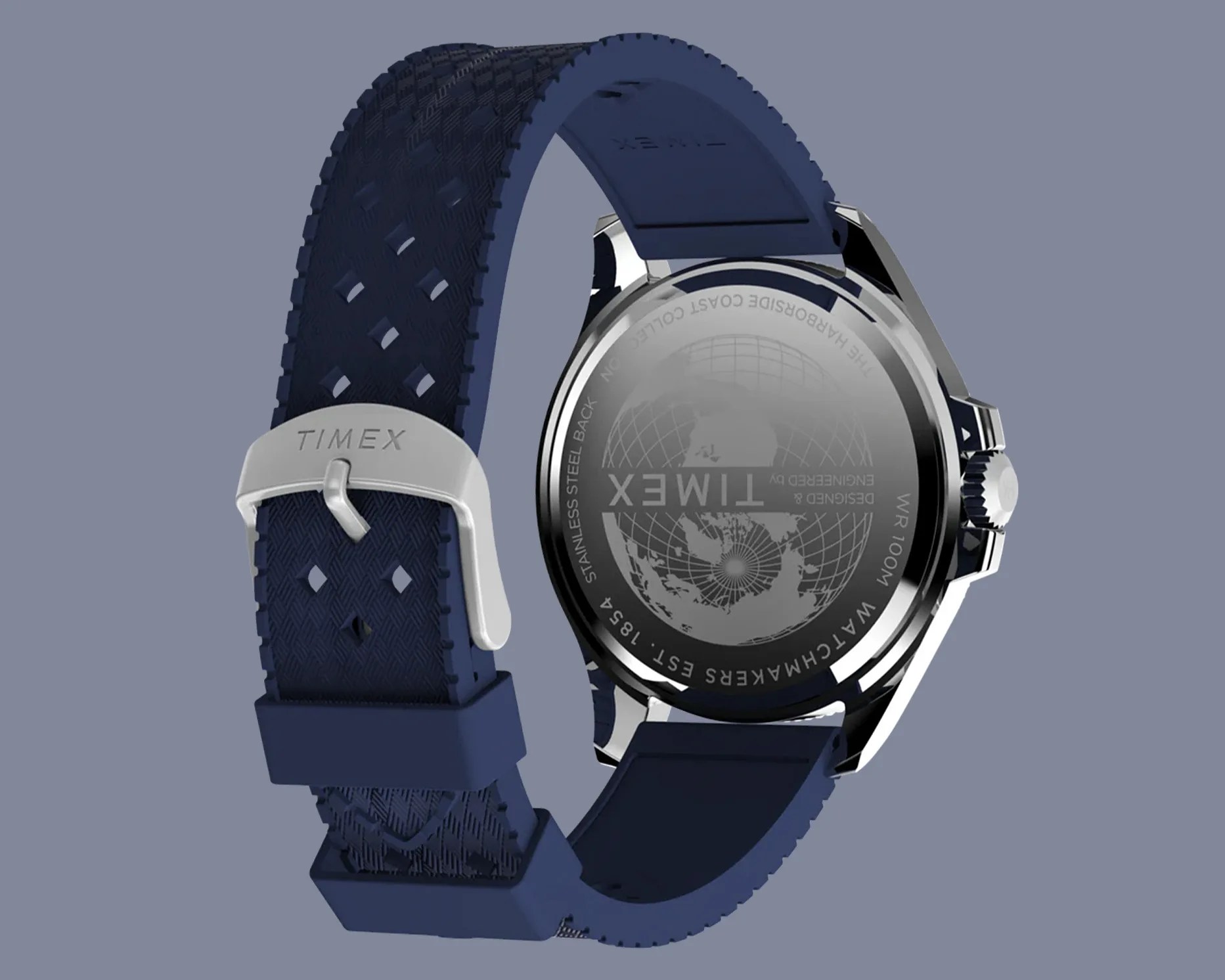 the strap and case back of a Timex watch