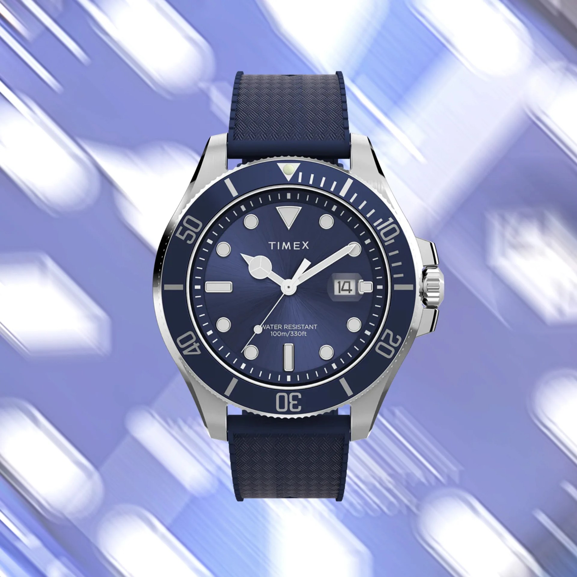 a blue timex dive watch