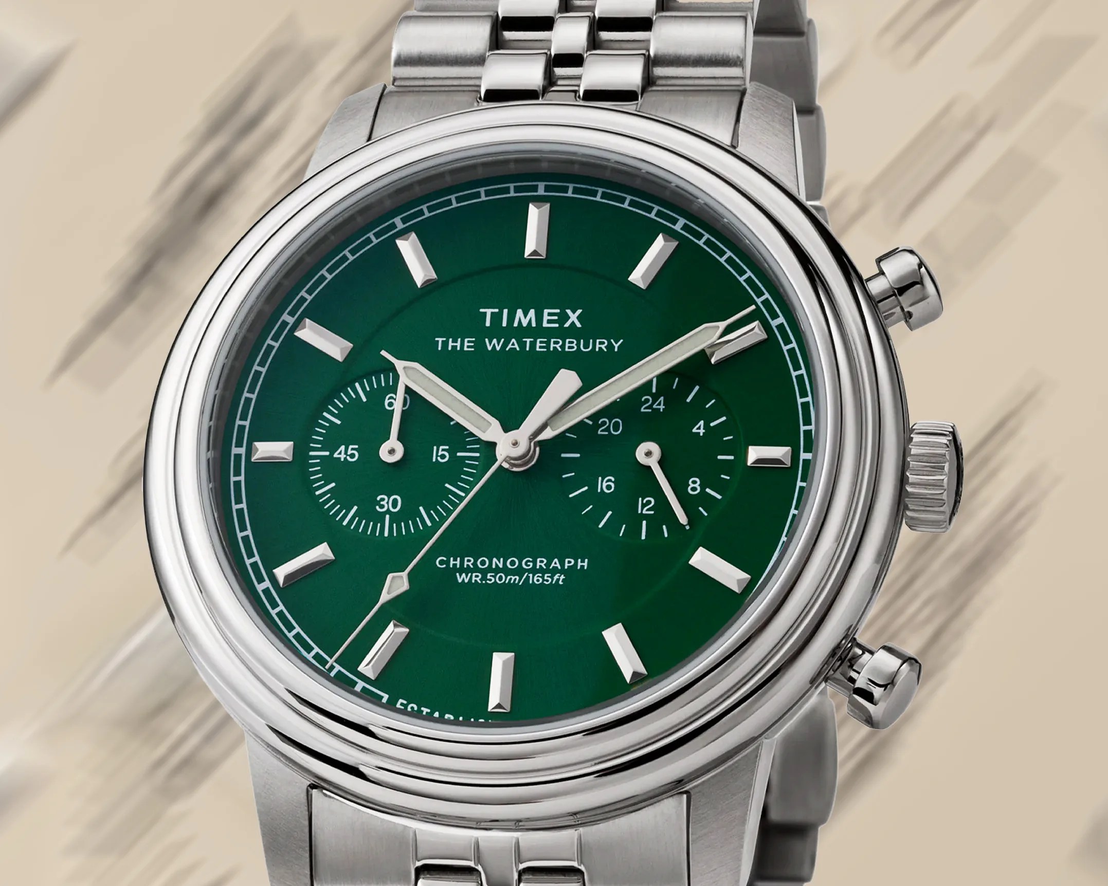 a green Timex chronograph watch