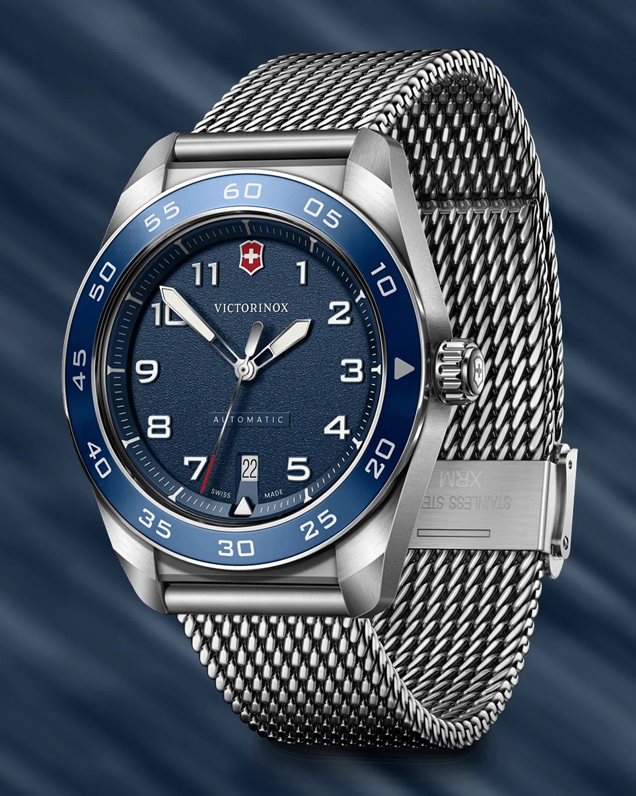 a blue dial Victorinox dive watch