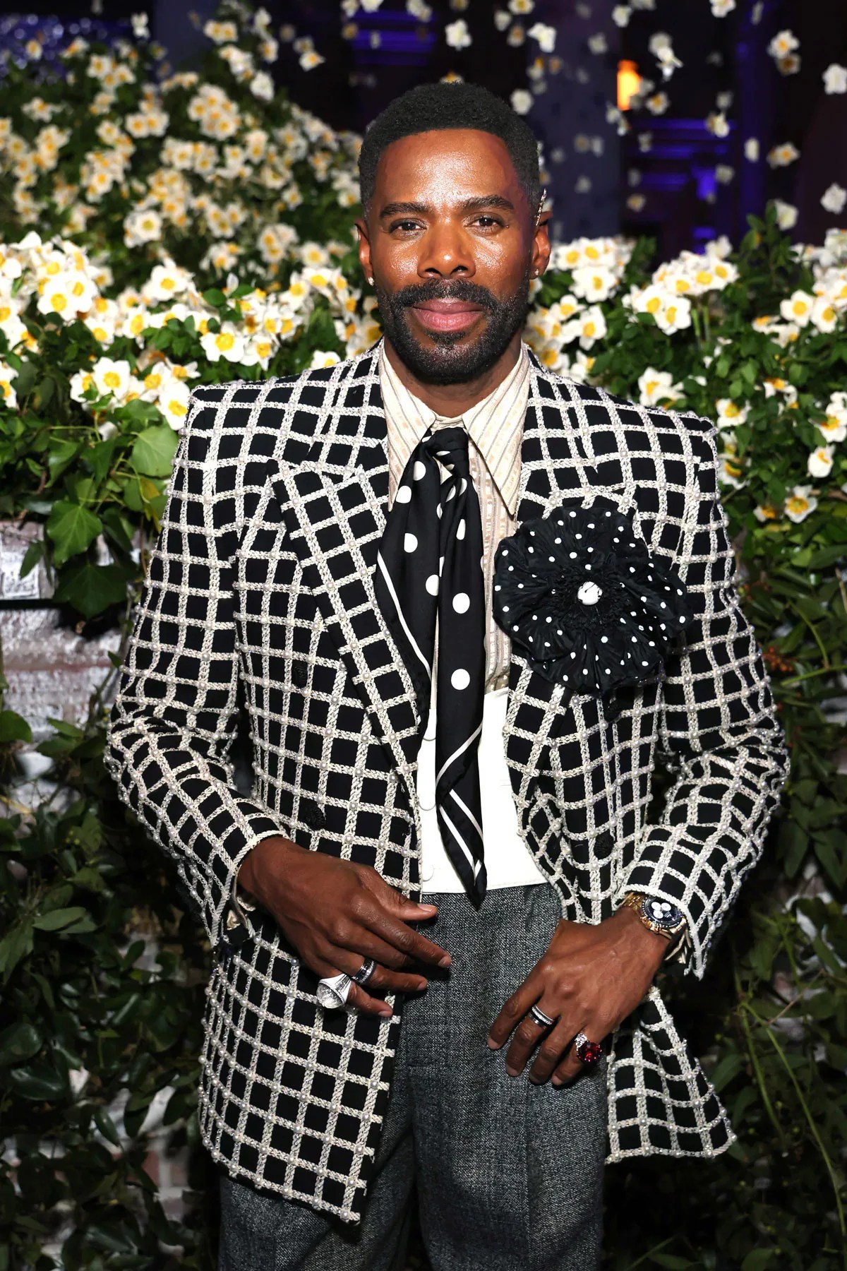 A portrait of Colman Domingo at the 2025 Met Gala wearing an unreleased Omega Speedmaster
