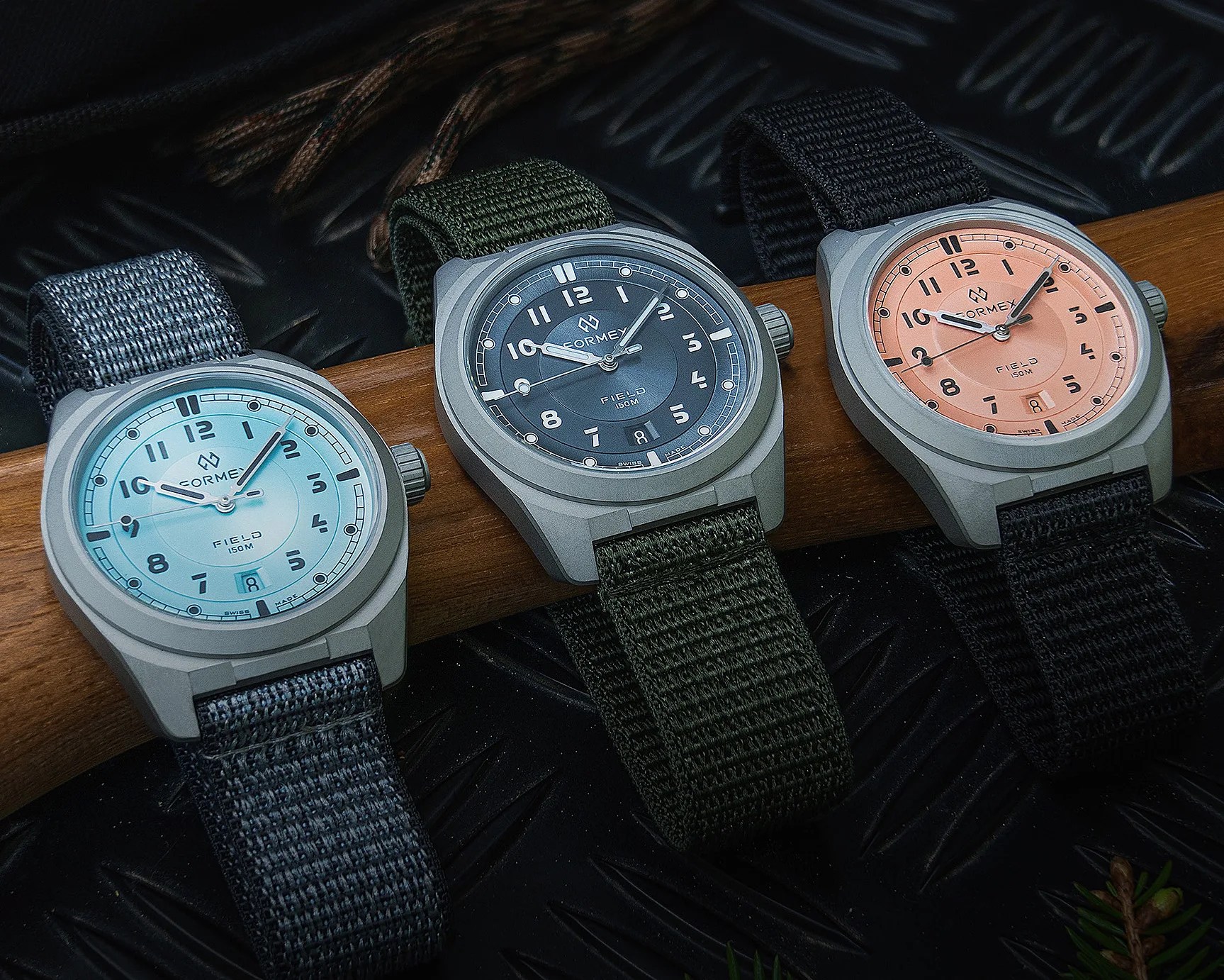 three Formex field watches