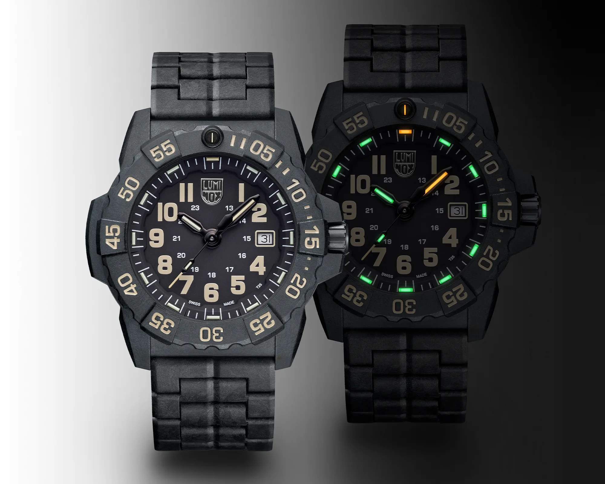 Luminox Navy SEAL 3500 Carbonox Dive Watch in light and dark
