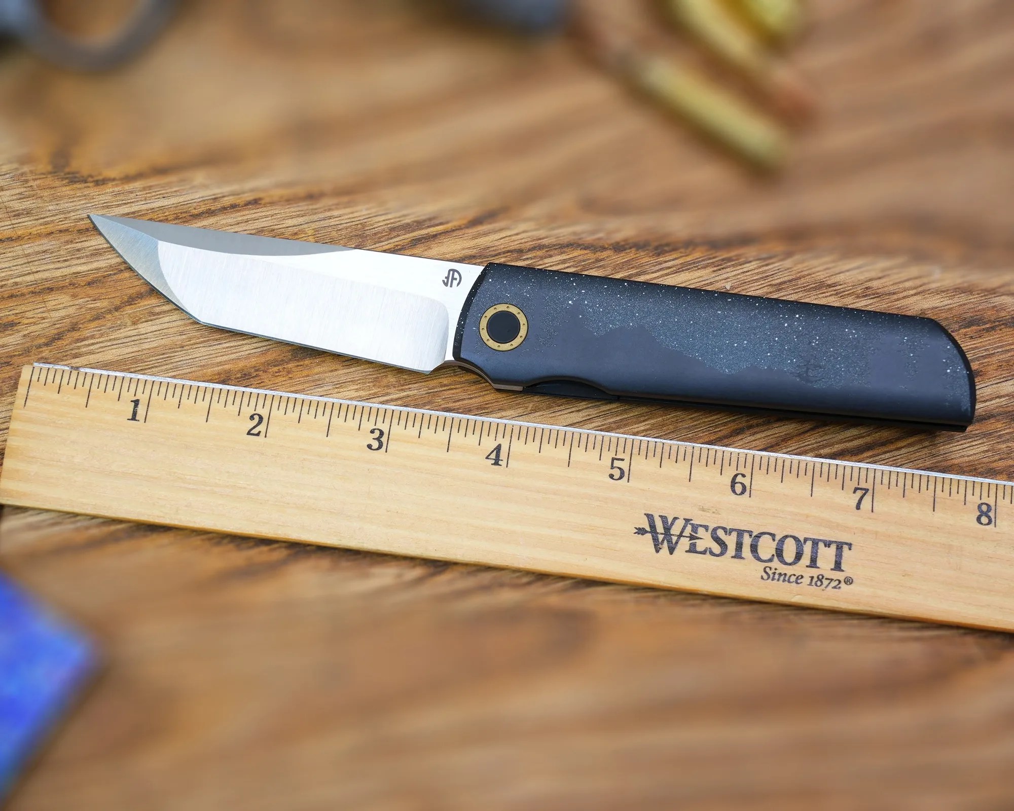 North Mountain Blade Chop EDC Knife next to ruler