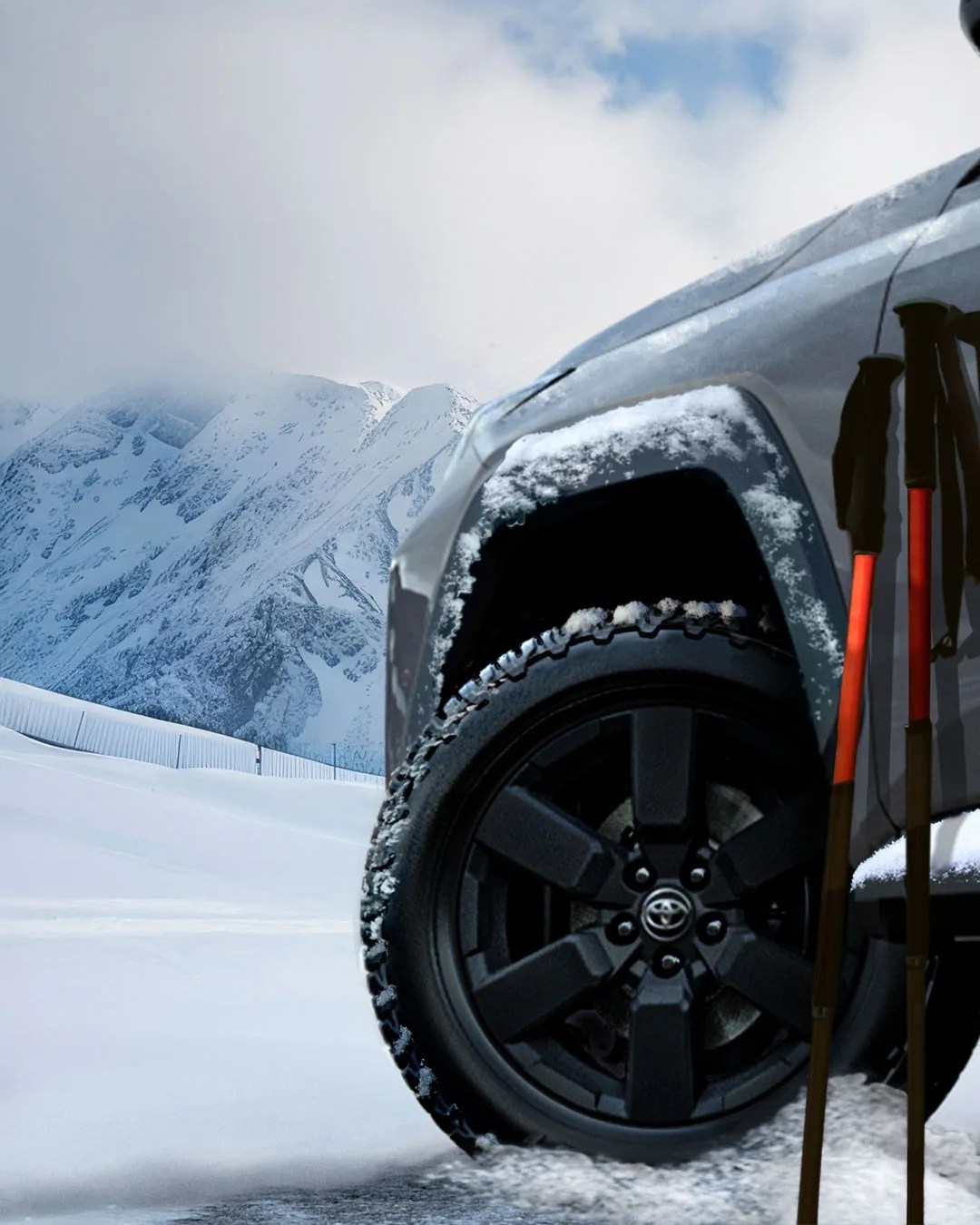 A close-up of the left front wheel well of the 2026 Toyota RAV4