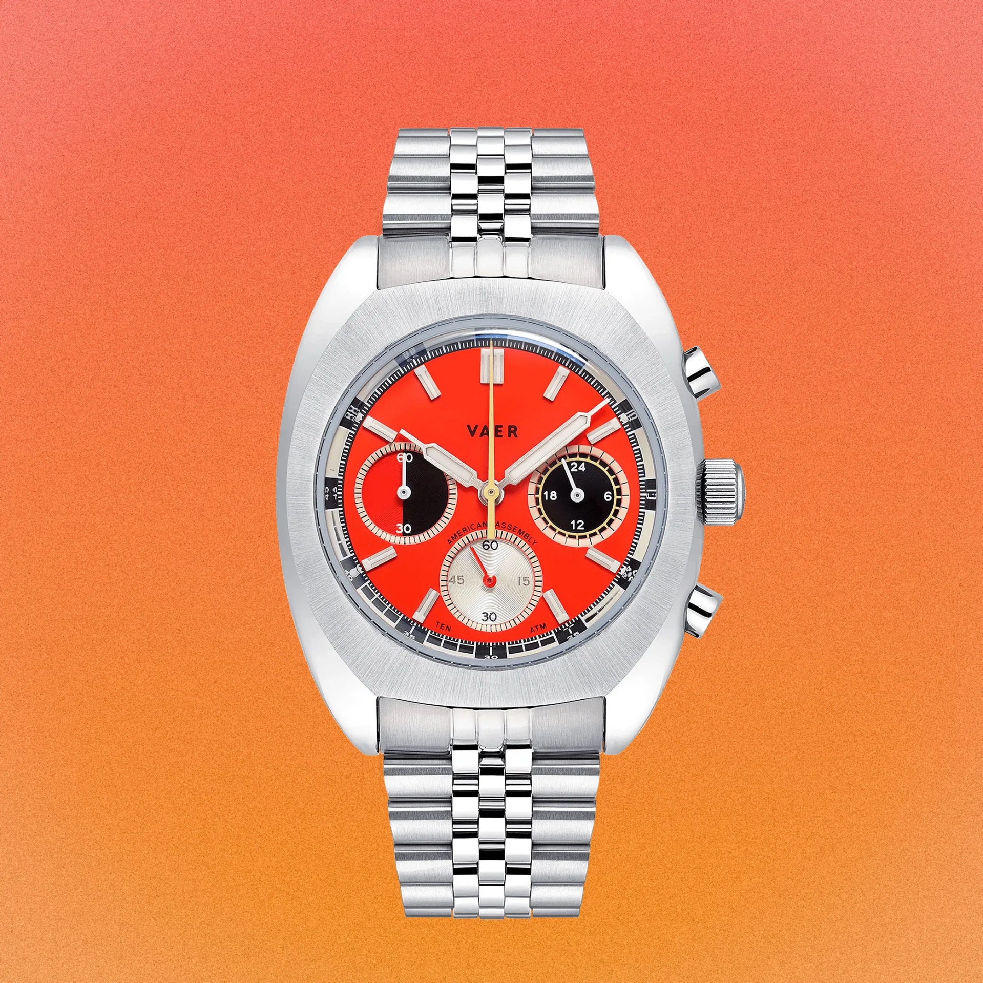 an orange Vaer watch