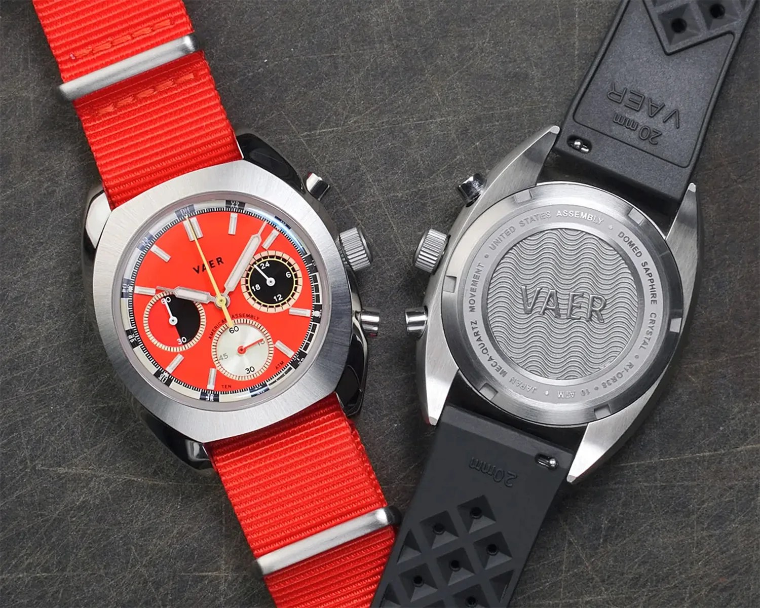 the front and back of a Vaer chronograph