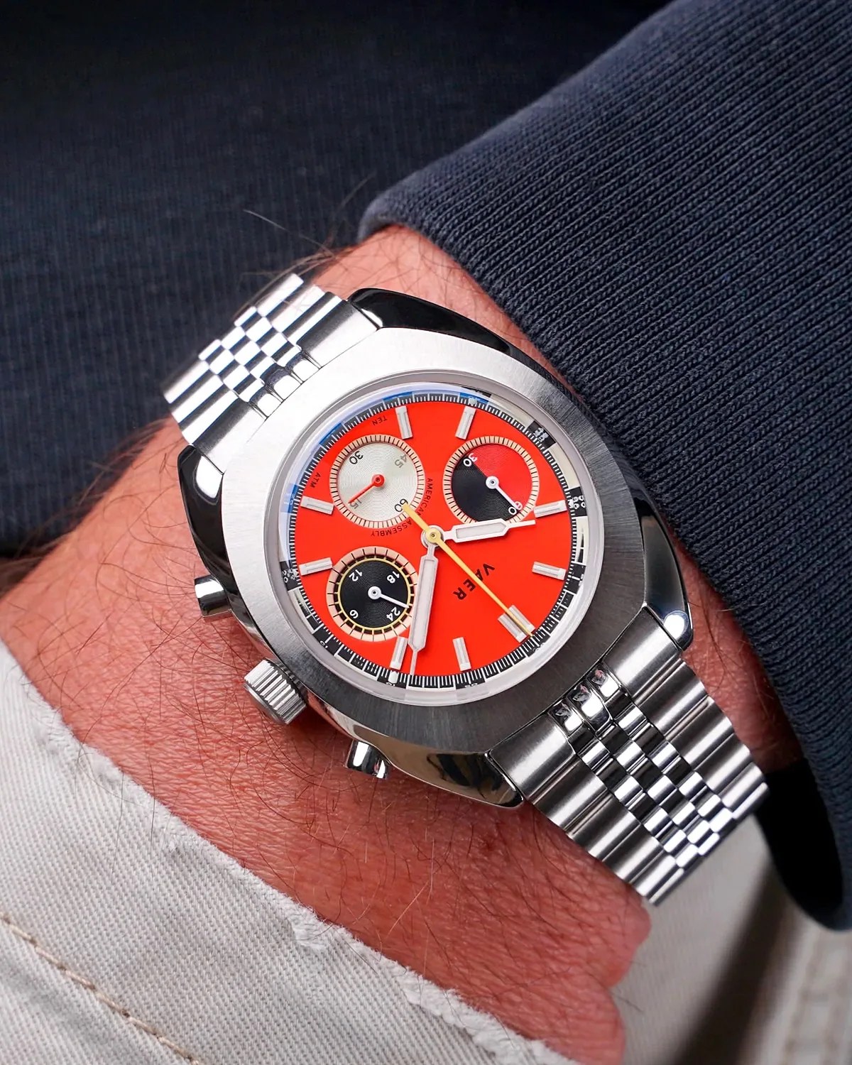 a Vaer watch on a man's wrist