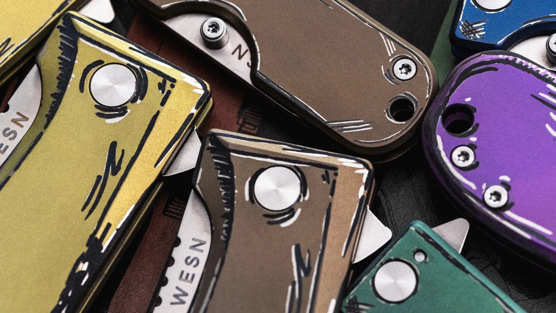 WESN The Cell Shaded Collection EDC Knives closeup