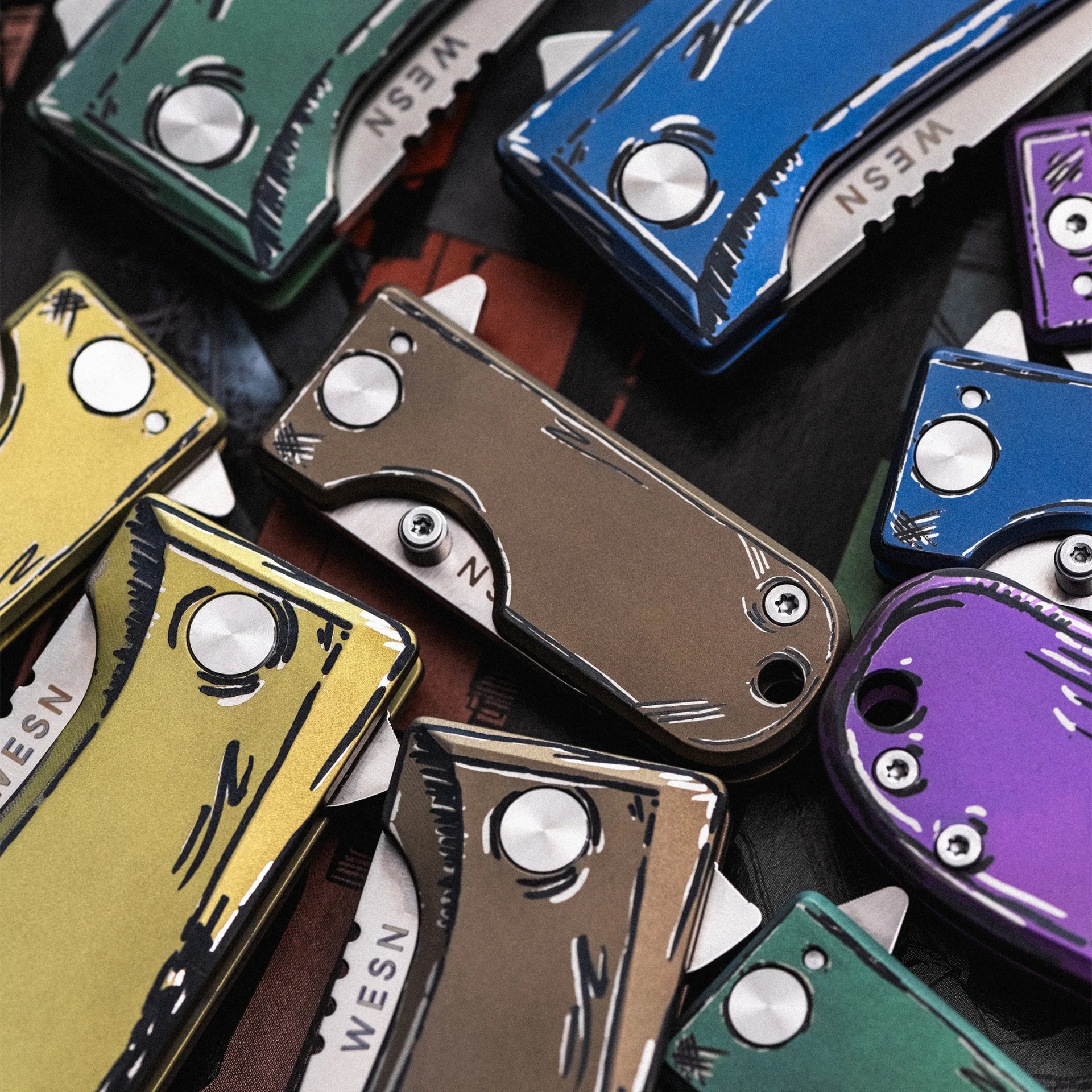 WESN The Cell Shaded Collection EDC Knives closeup