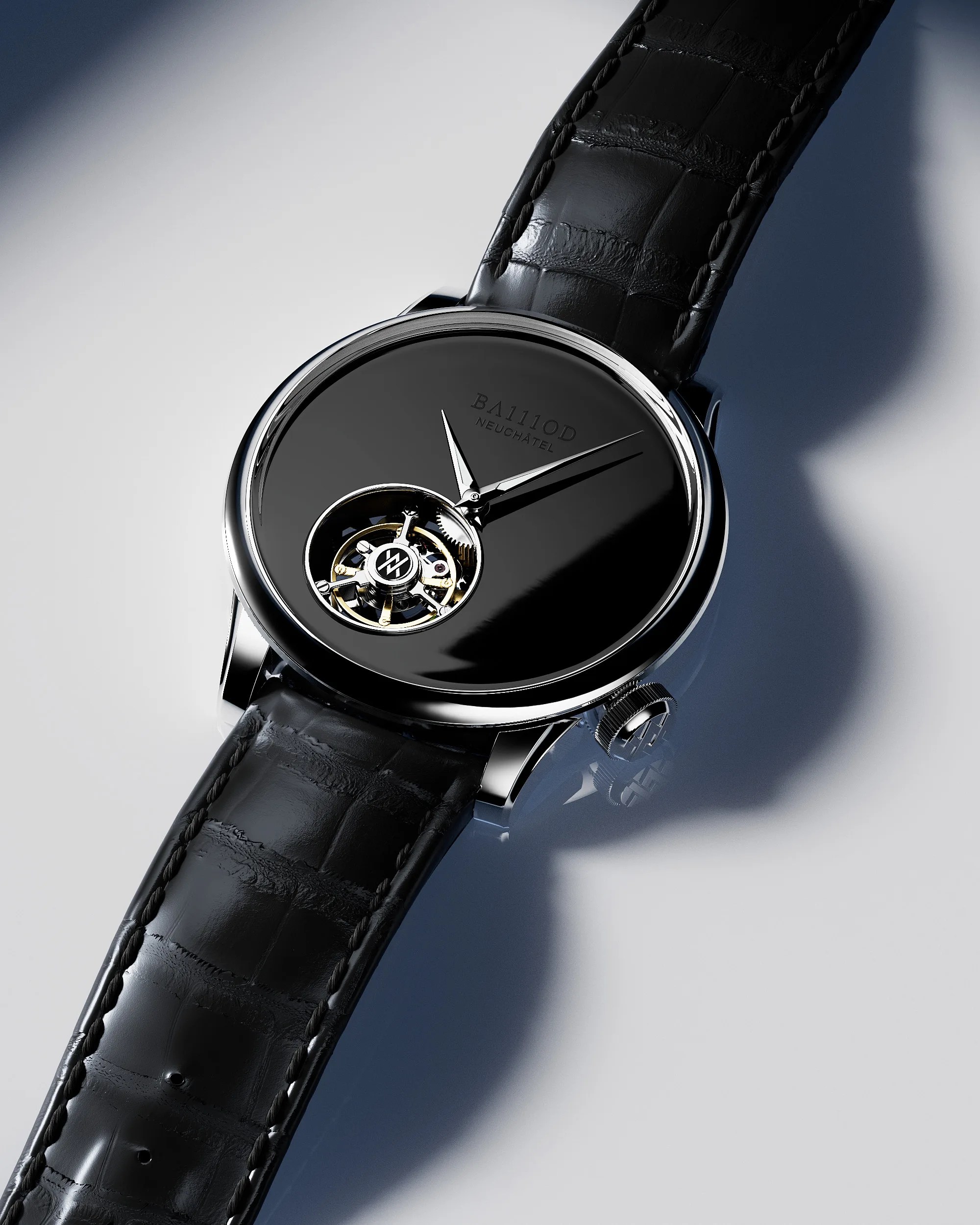 a black dial Ba111od dress watch