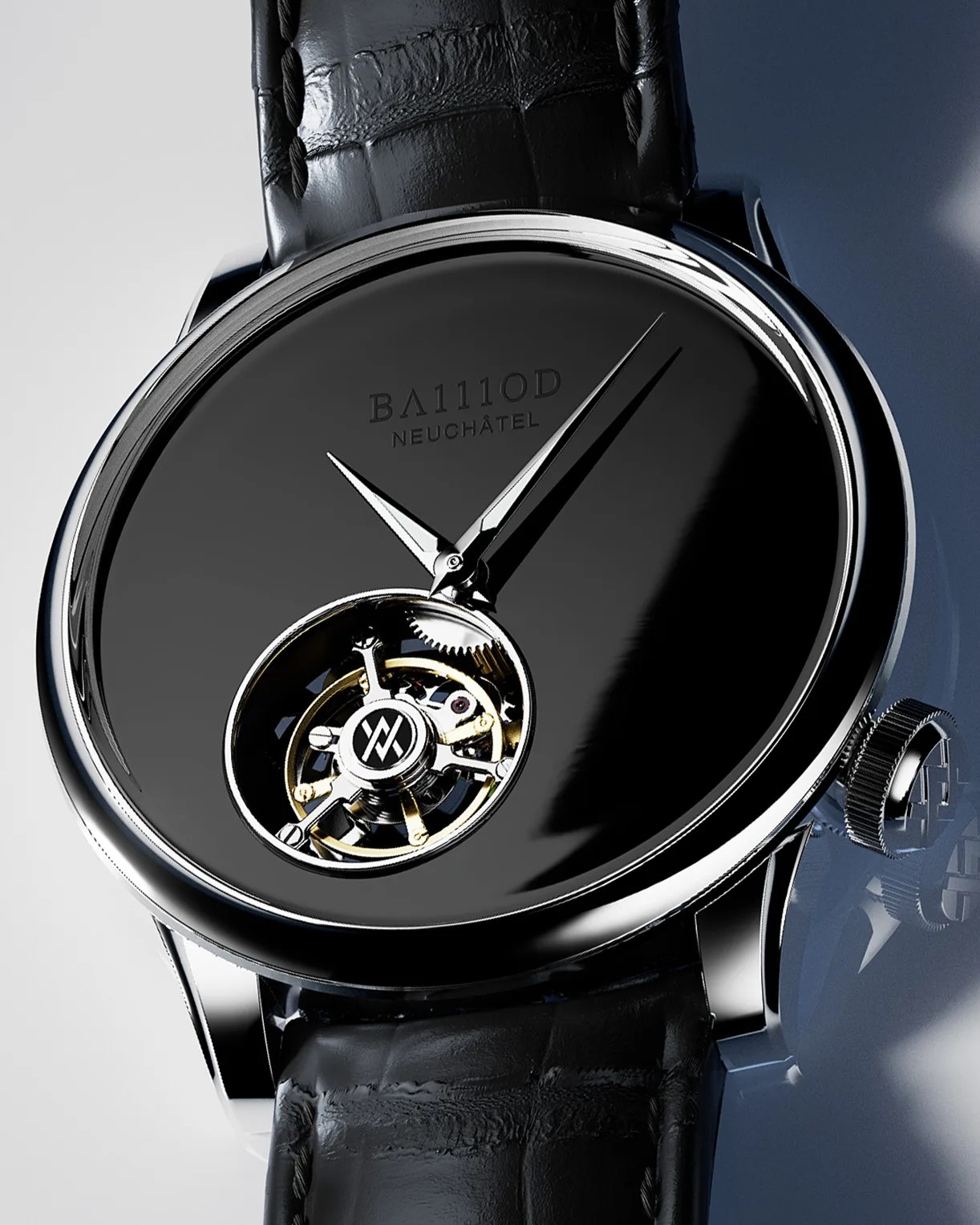 a black dial Ba111od dress watch