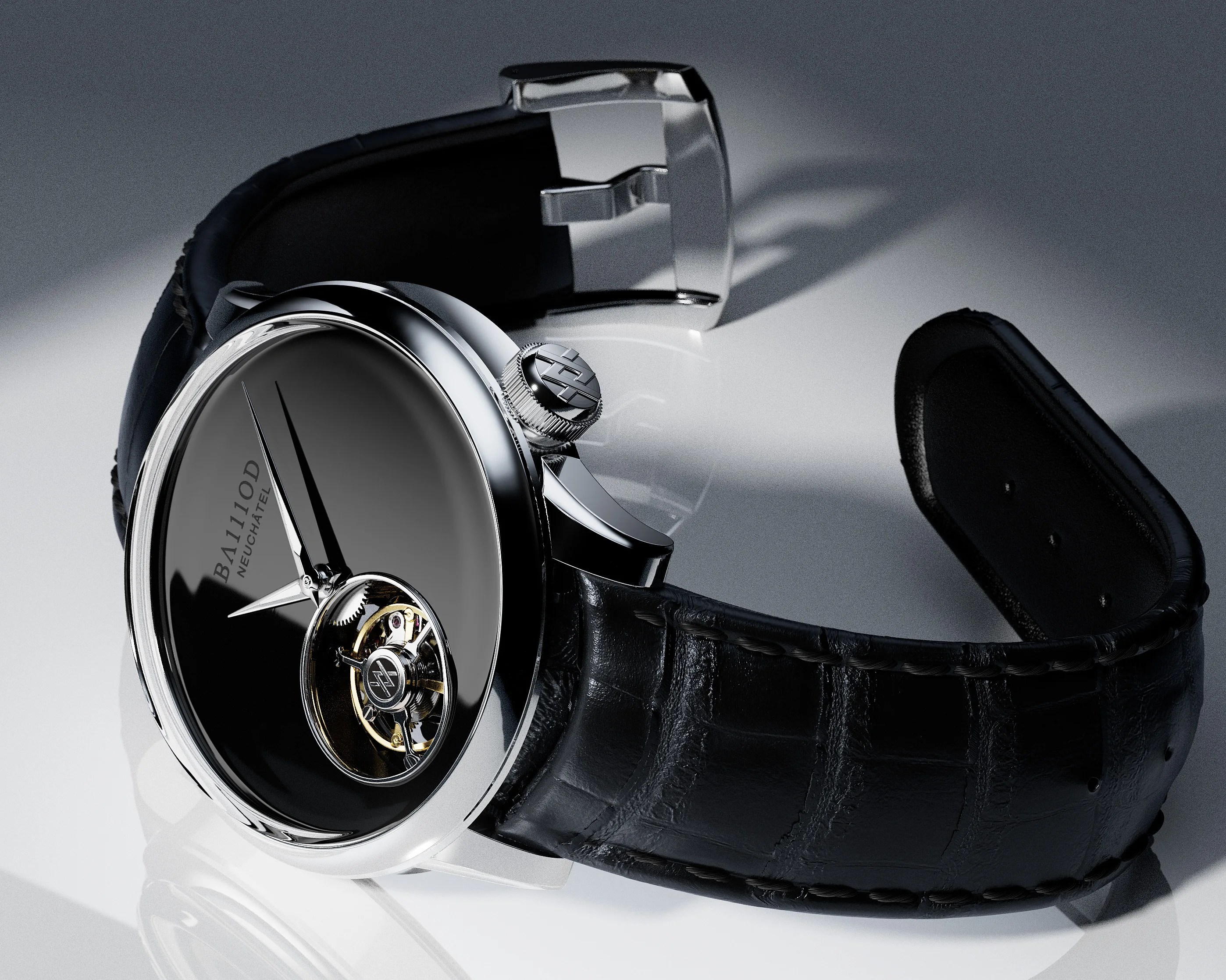 a black dial dress watch