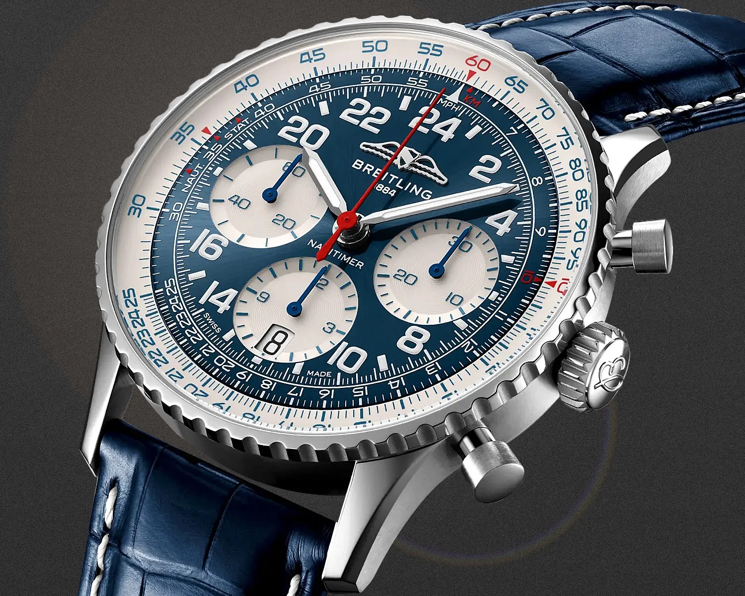 a blue Breitling chronograph