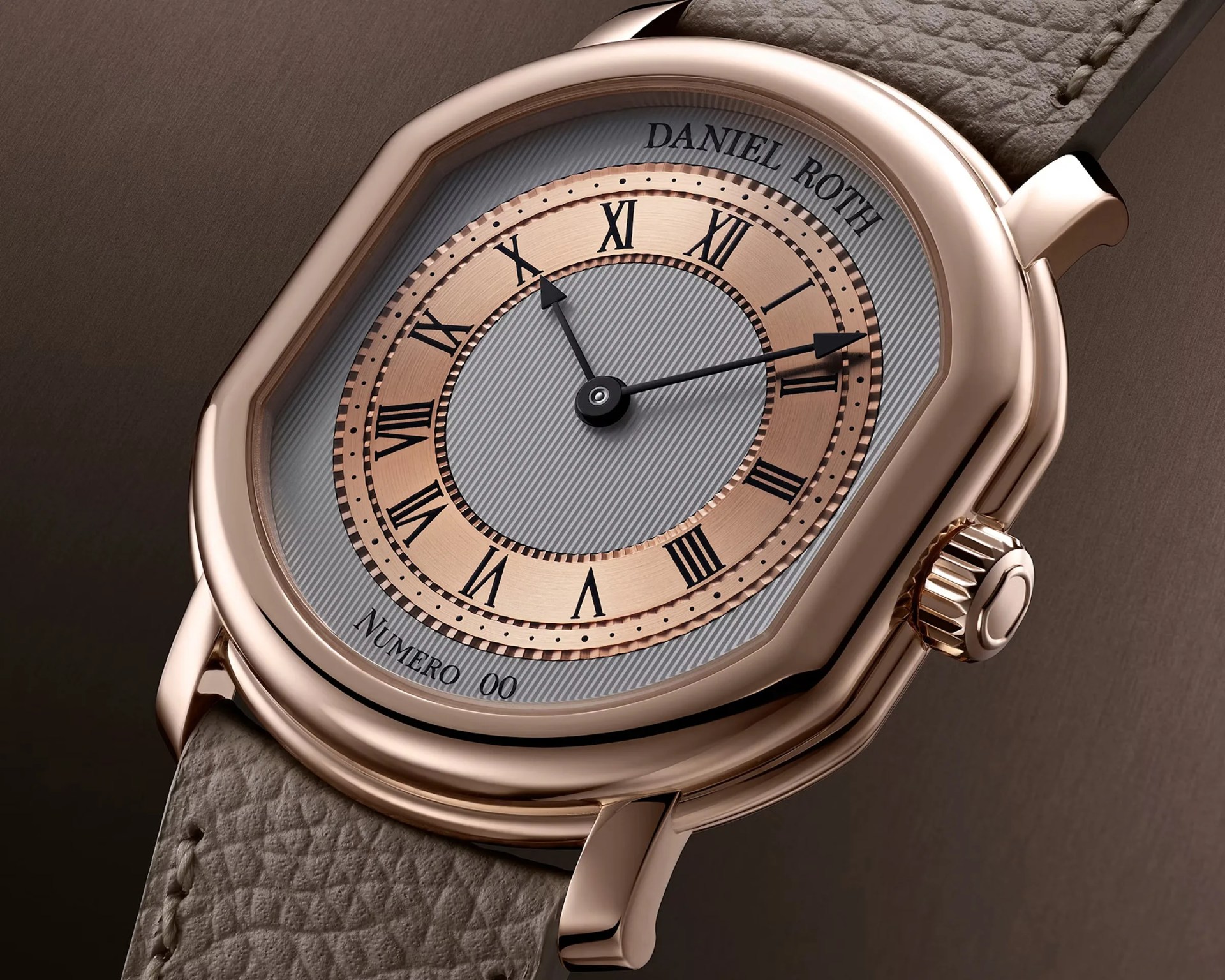 the dial of a gold Daniel Roth dress watch