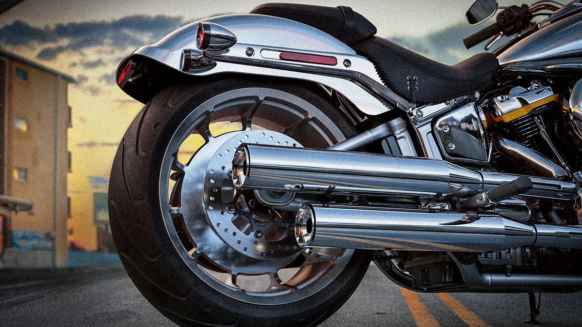 harley fat boy gray ghost pipes macro