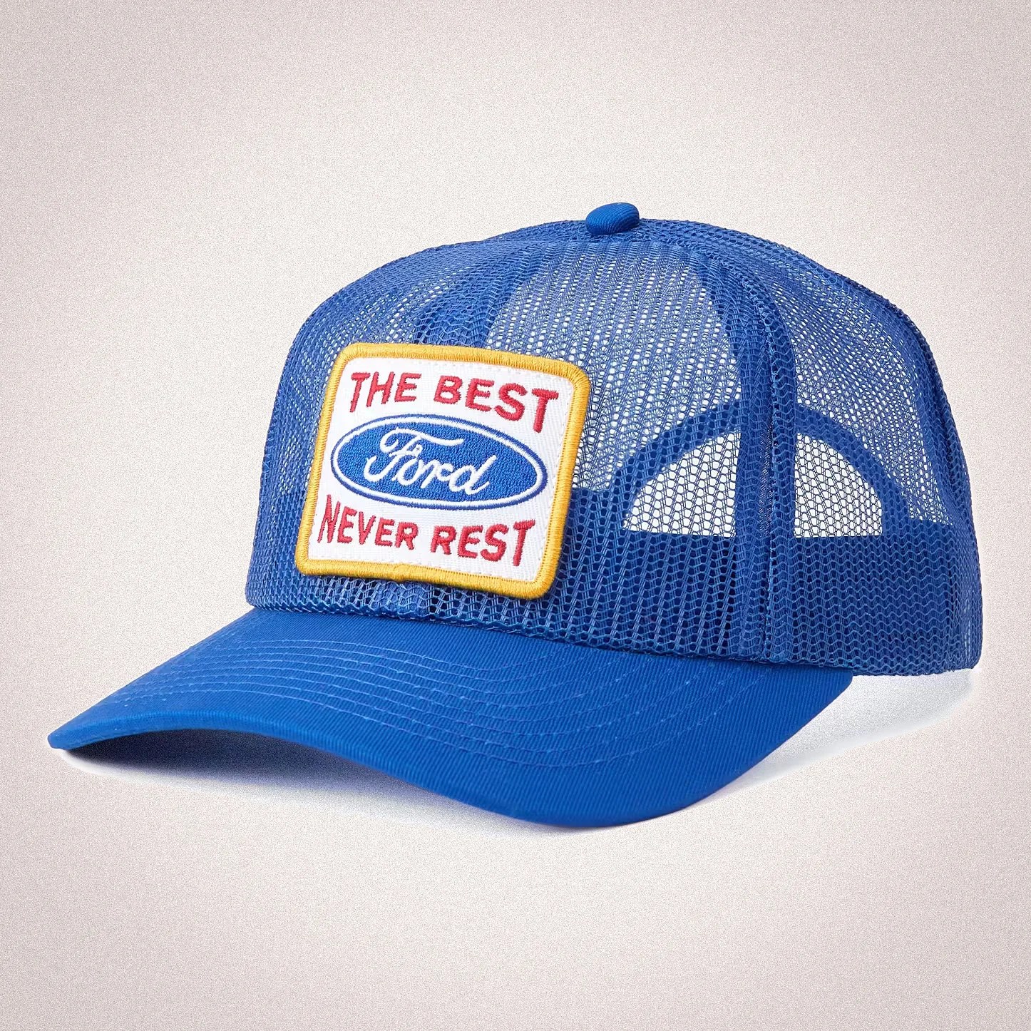 A blue Ford trucker hat