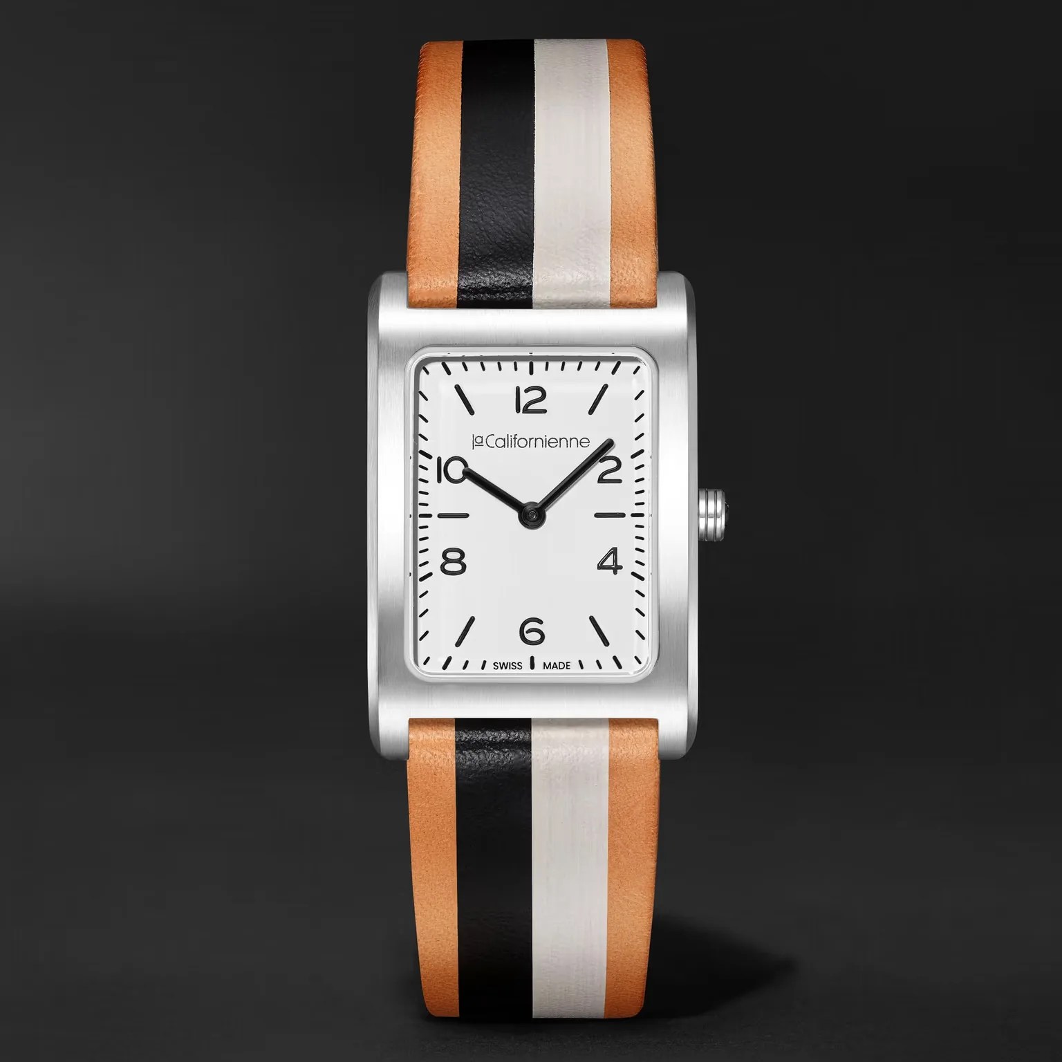 a white dial rectangular watch