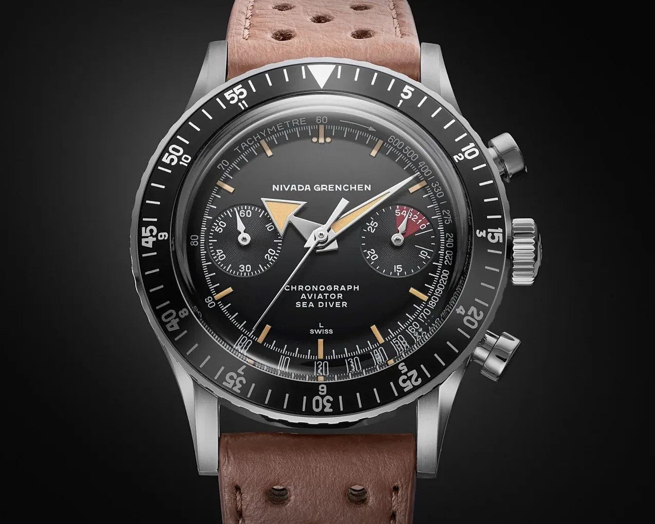 a black Nivada Grenchen watch