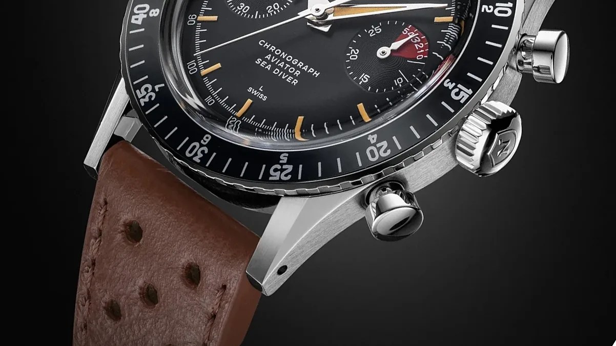 the dial of a Nivada Grenchen watch