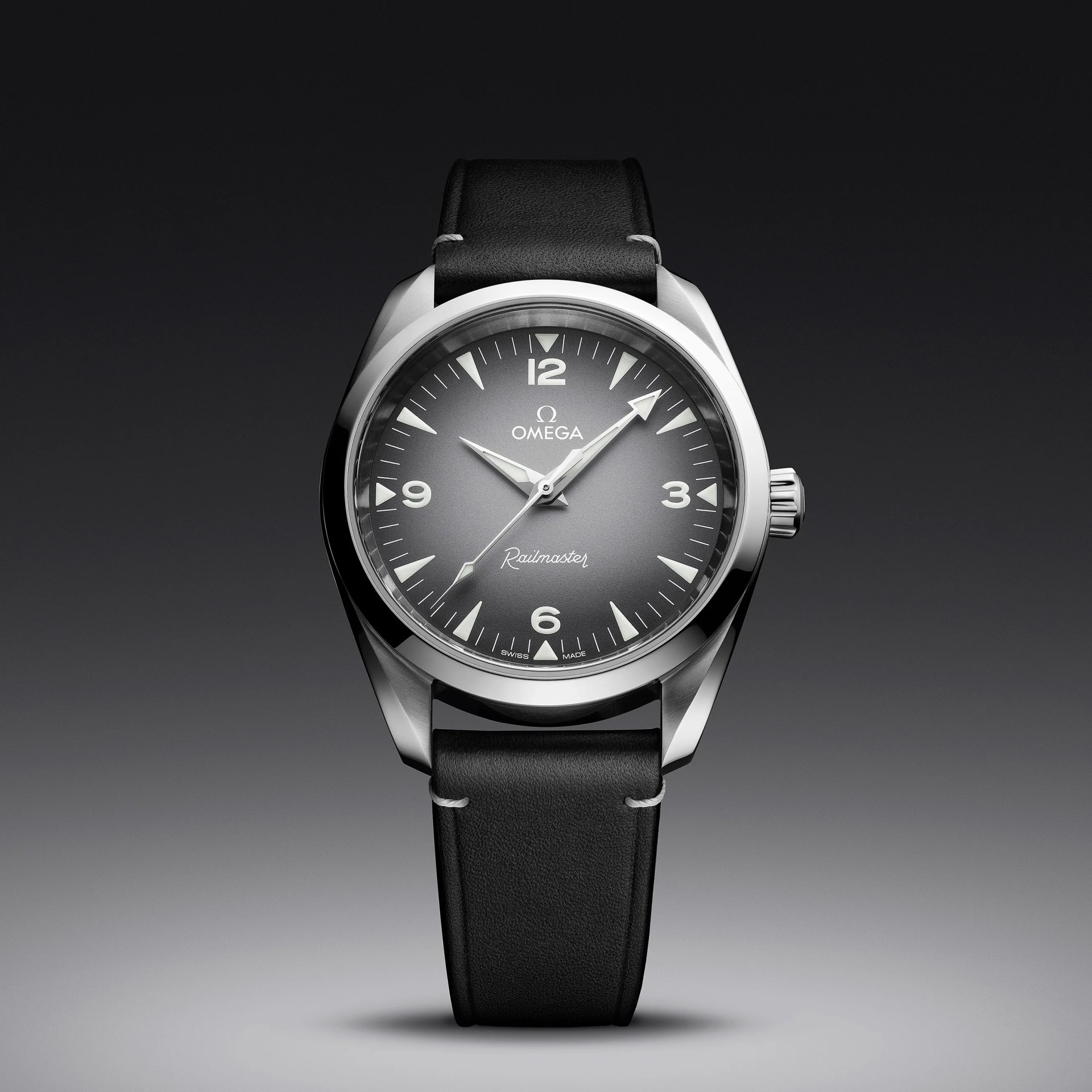 an Omega watch with a leather strap