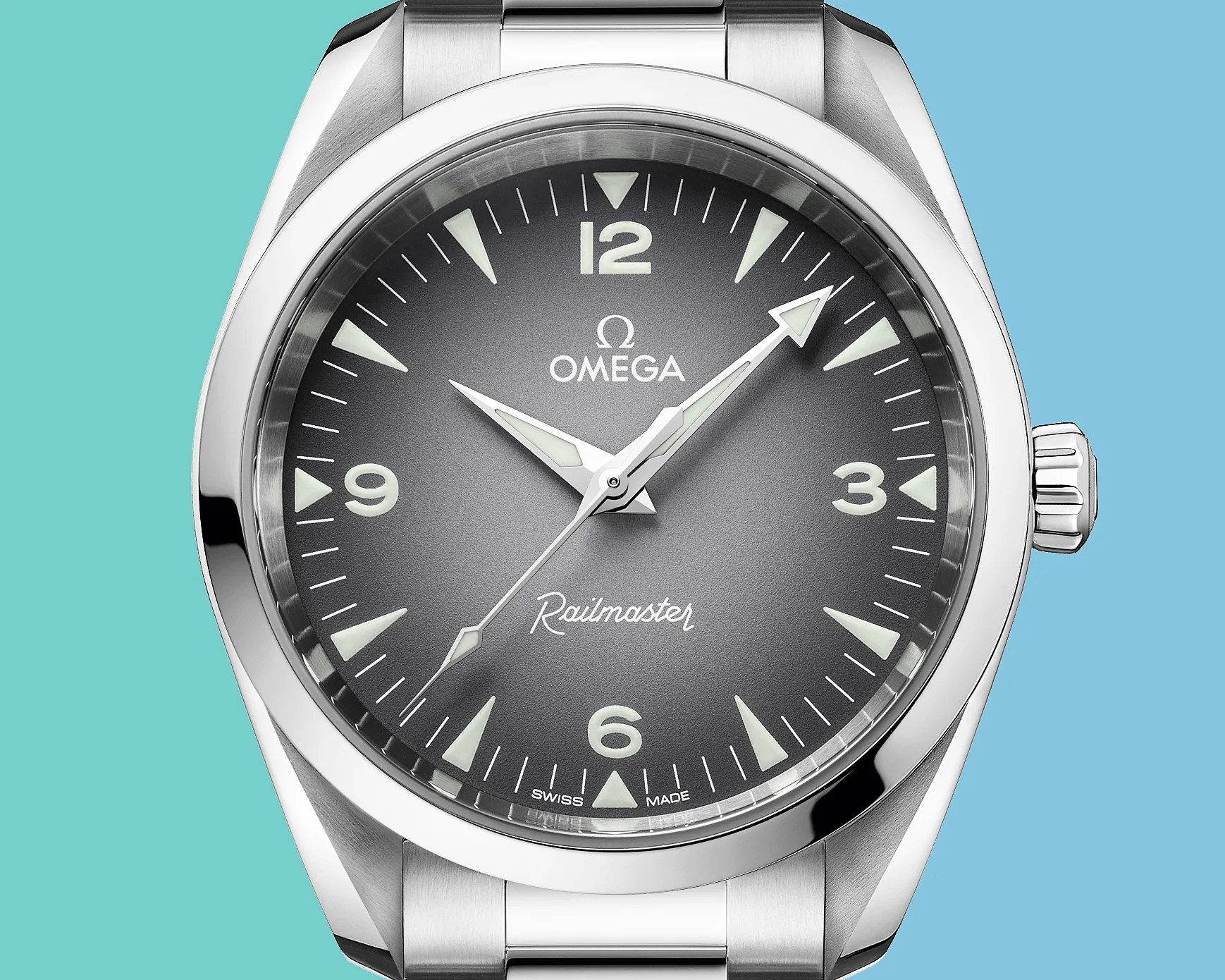 the dial of a steel Omega watch