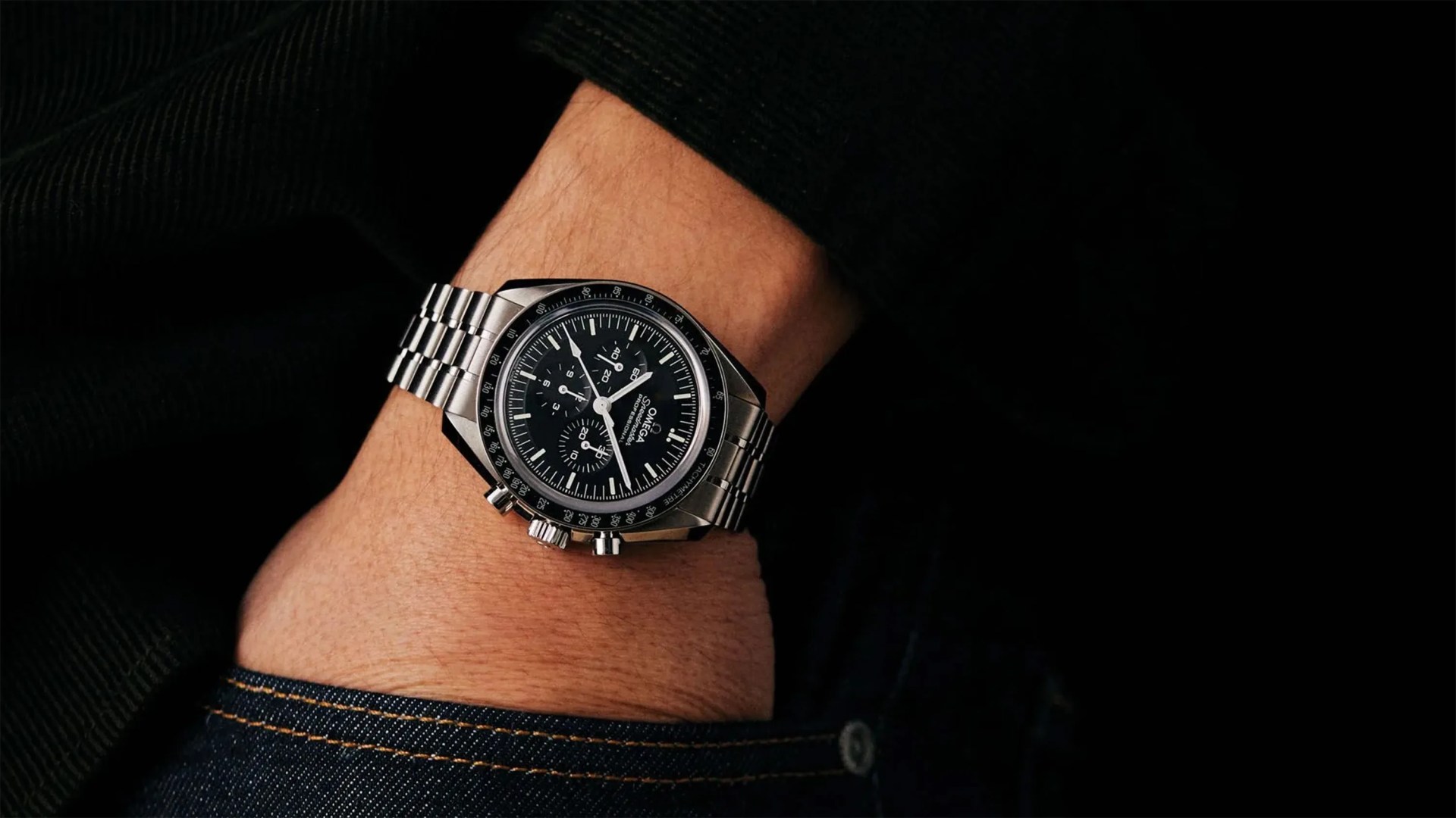 omega speedmaster on wrist