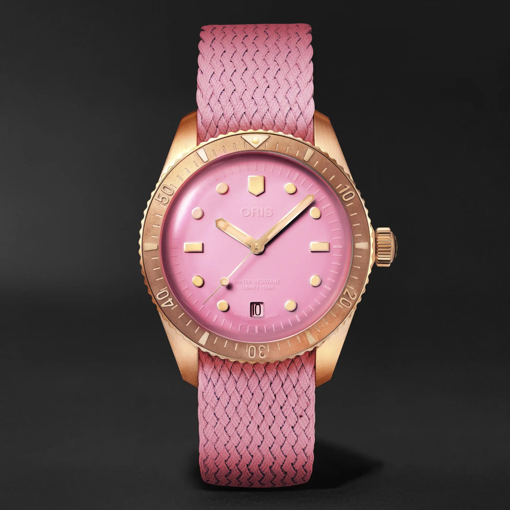 a pink dial bronze watch