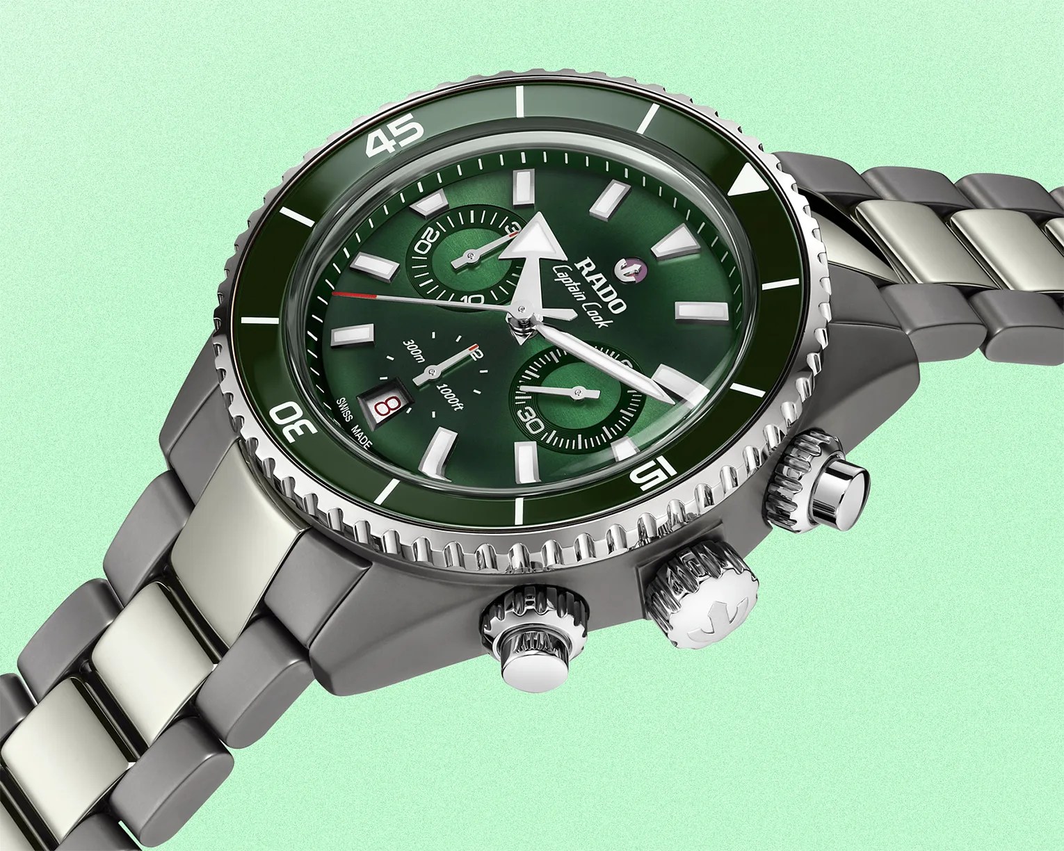 a green Rado chronograph watch