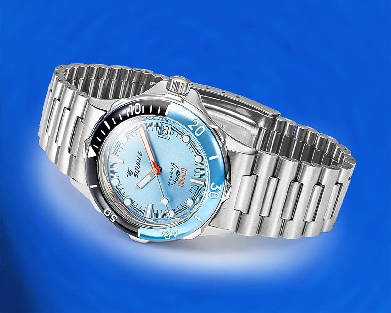 a dive watch with a blue dial