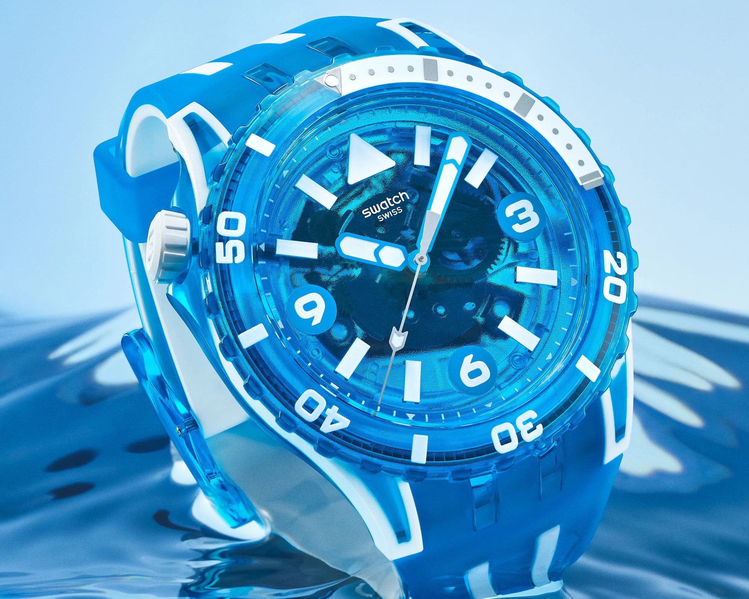 a blue Swatch dive watch