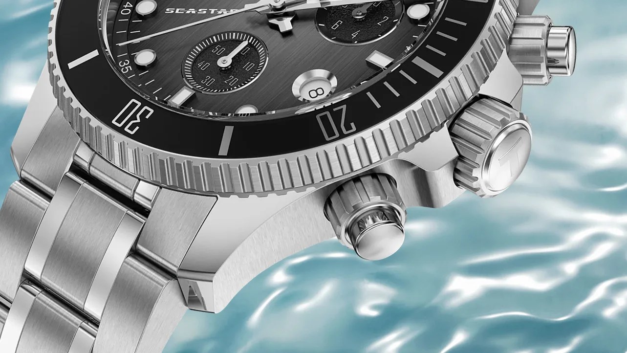 the dial and bezel of a Tissot dive watch